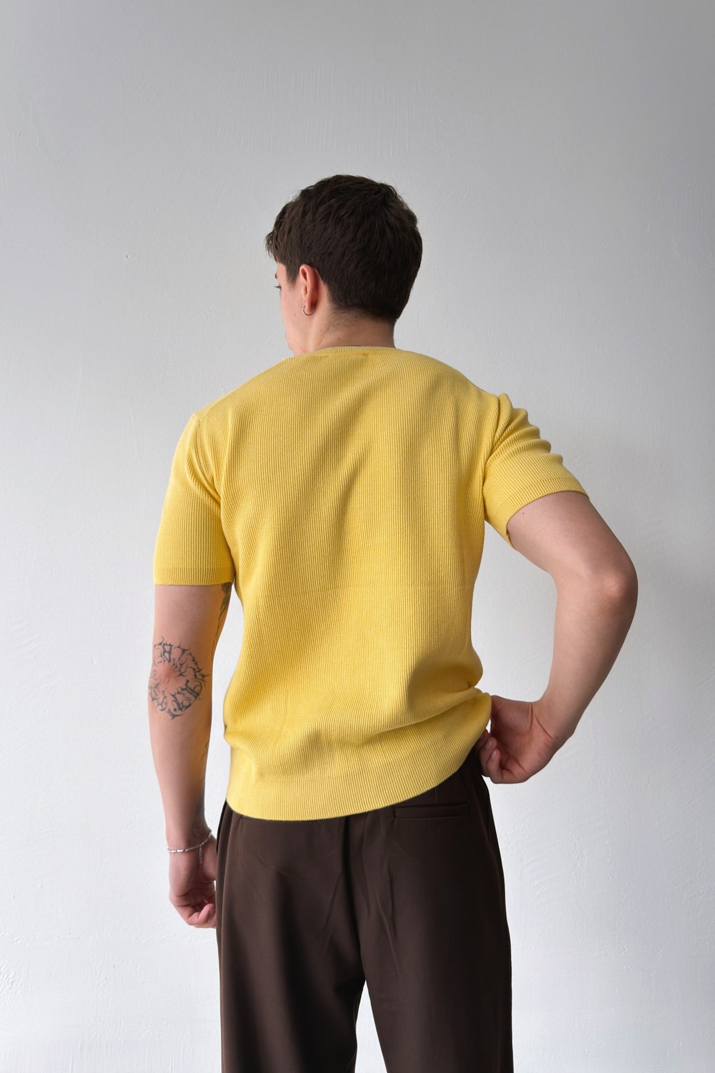 Ribbed Knit Short-Sleeve T-Shirt