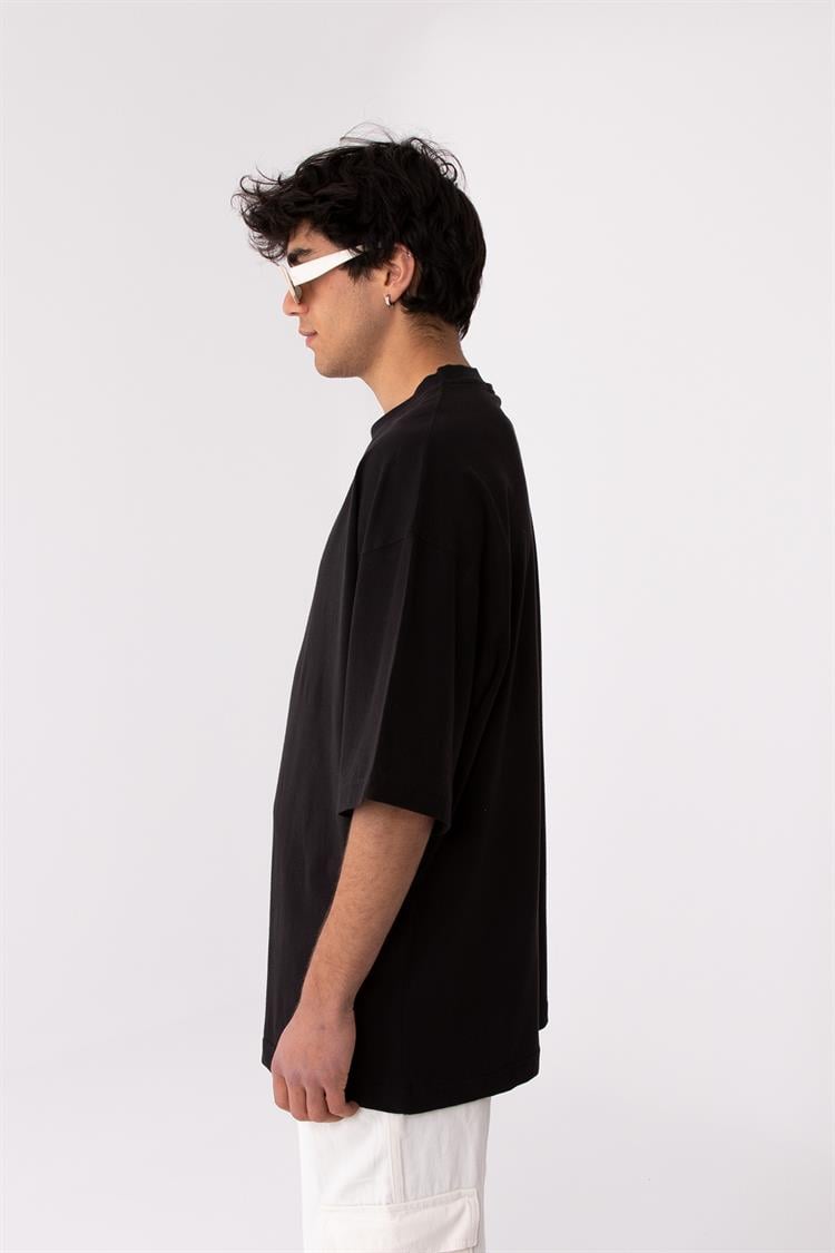 Flaw Atelier Rib Collar Black Oversize Basic Tee