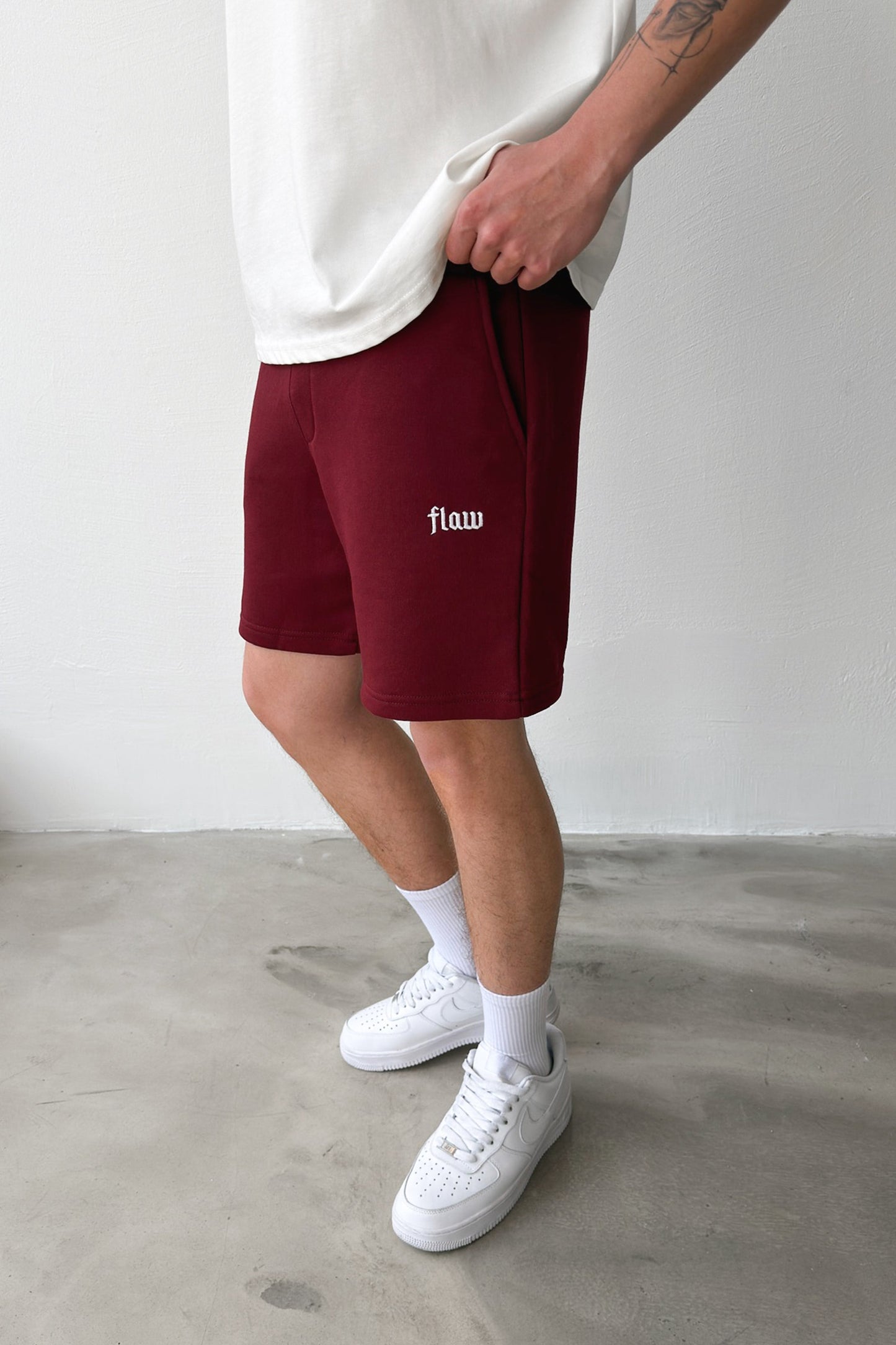 Flaw Embroidered Elastic Waist Shorts