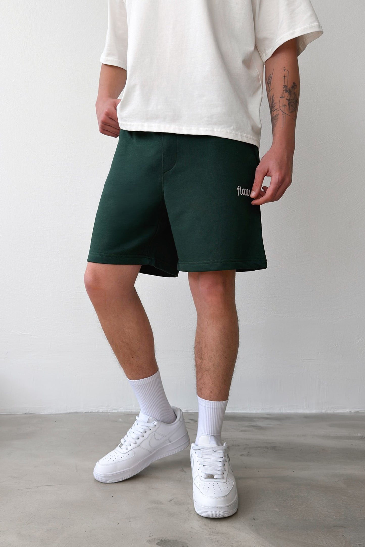 Flaw Embroidered Elastic Waist Shorts