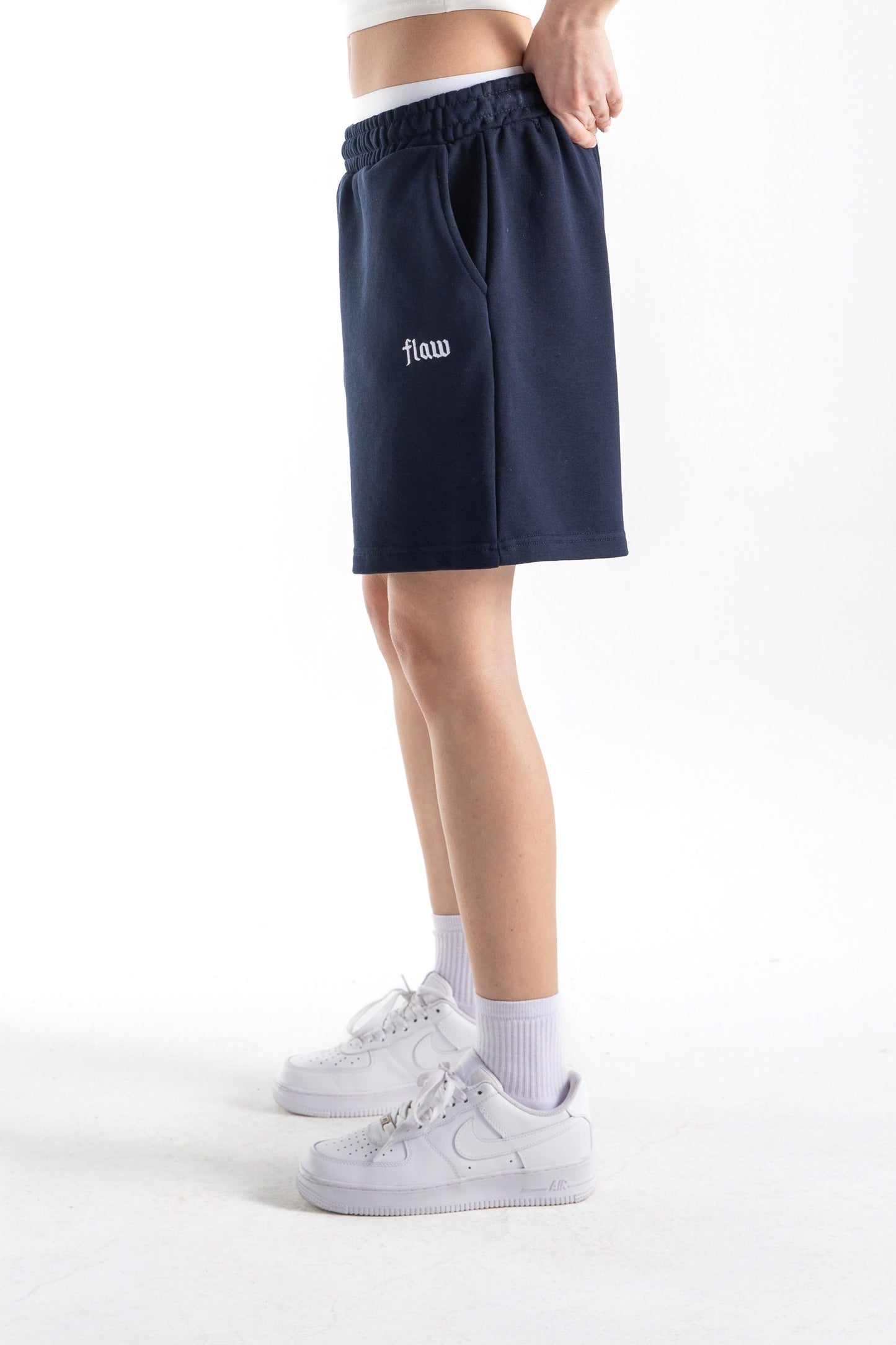Flaw Embroidered Elastic Waist Shorts