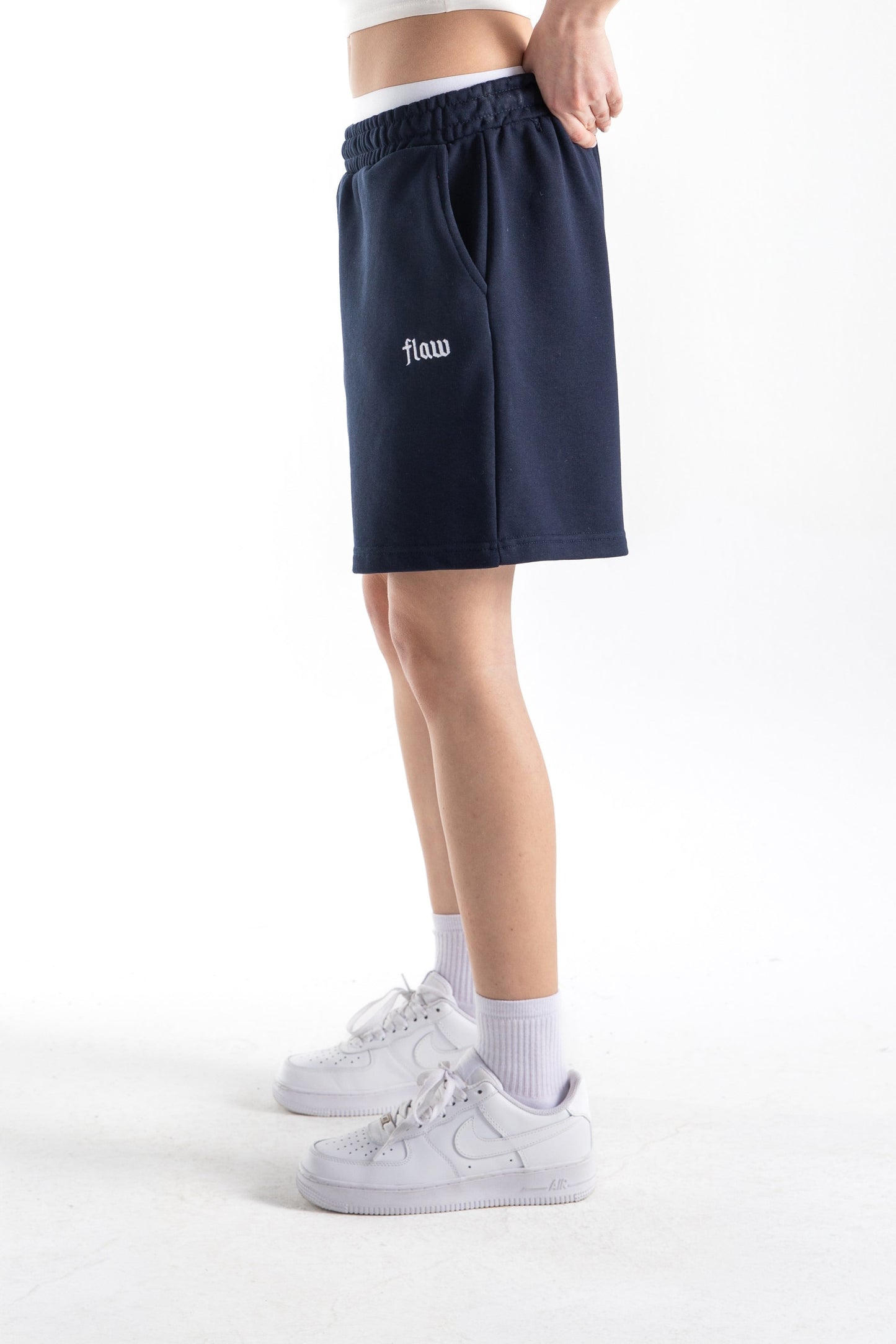 Flaw Embroidered Elastic Waist Shorts