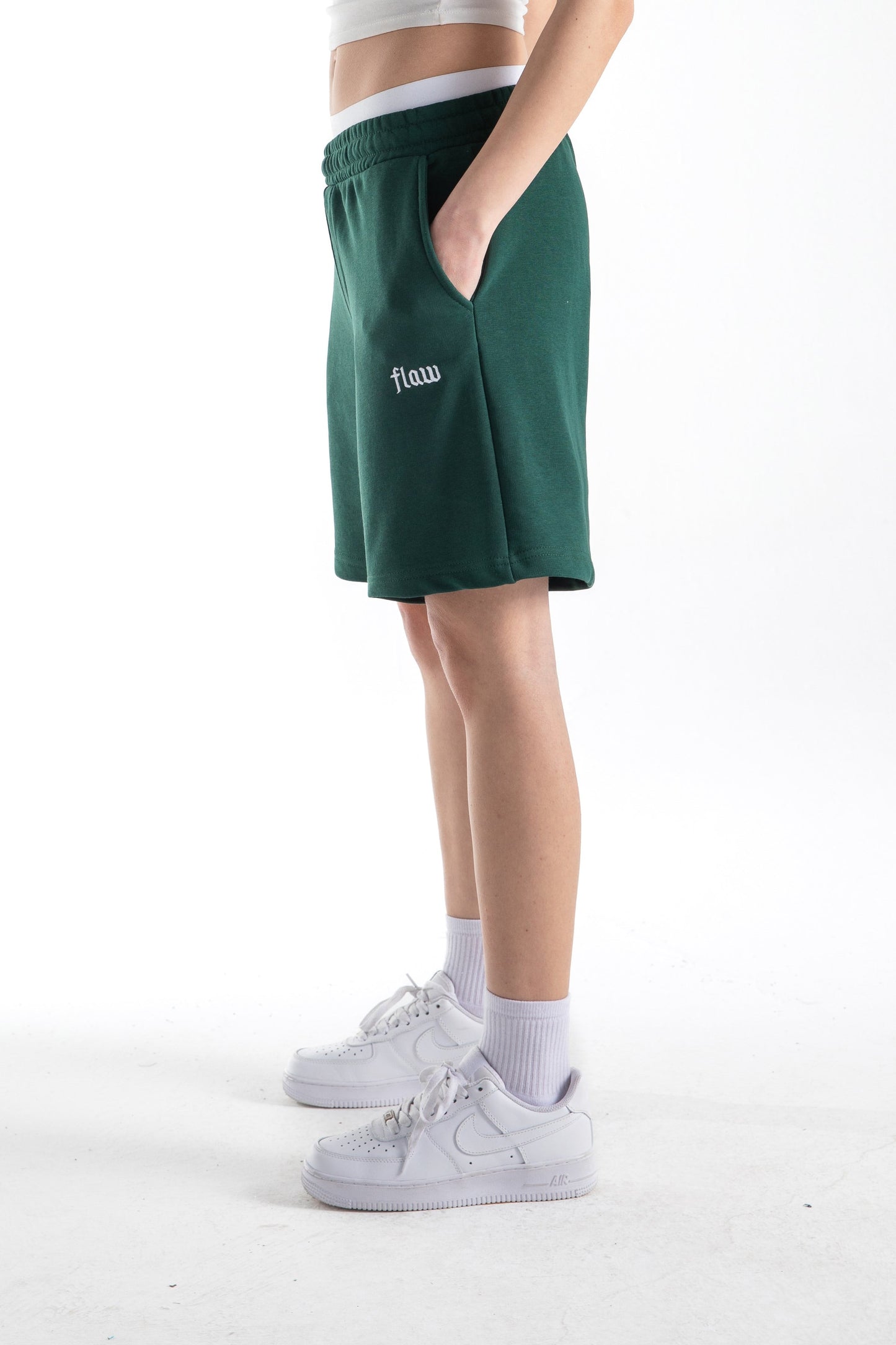 Flaw Embroidered Elastic Waist Shorts