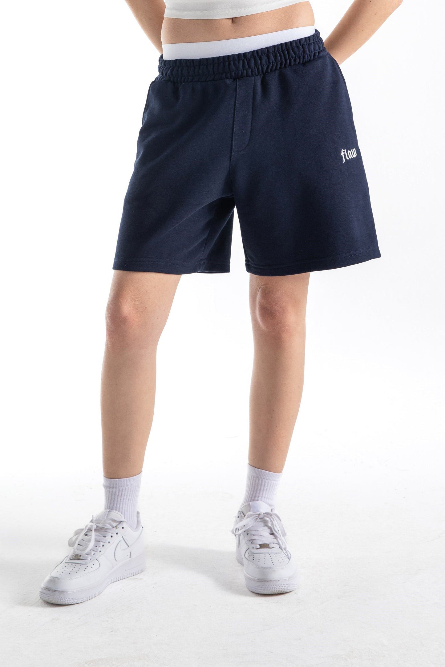 Flaw Embroidered Elastic Waist Shorts