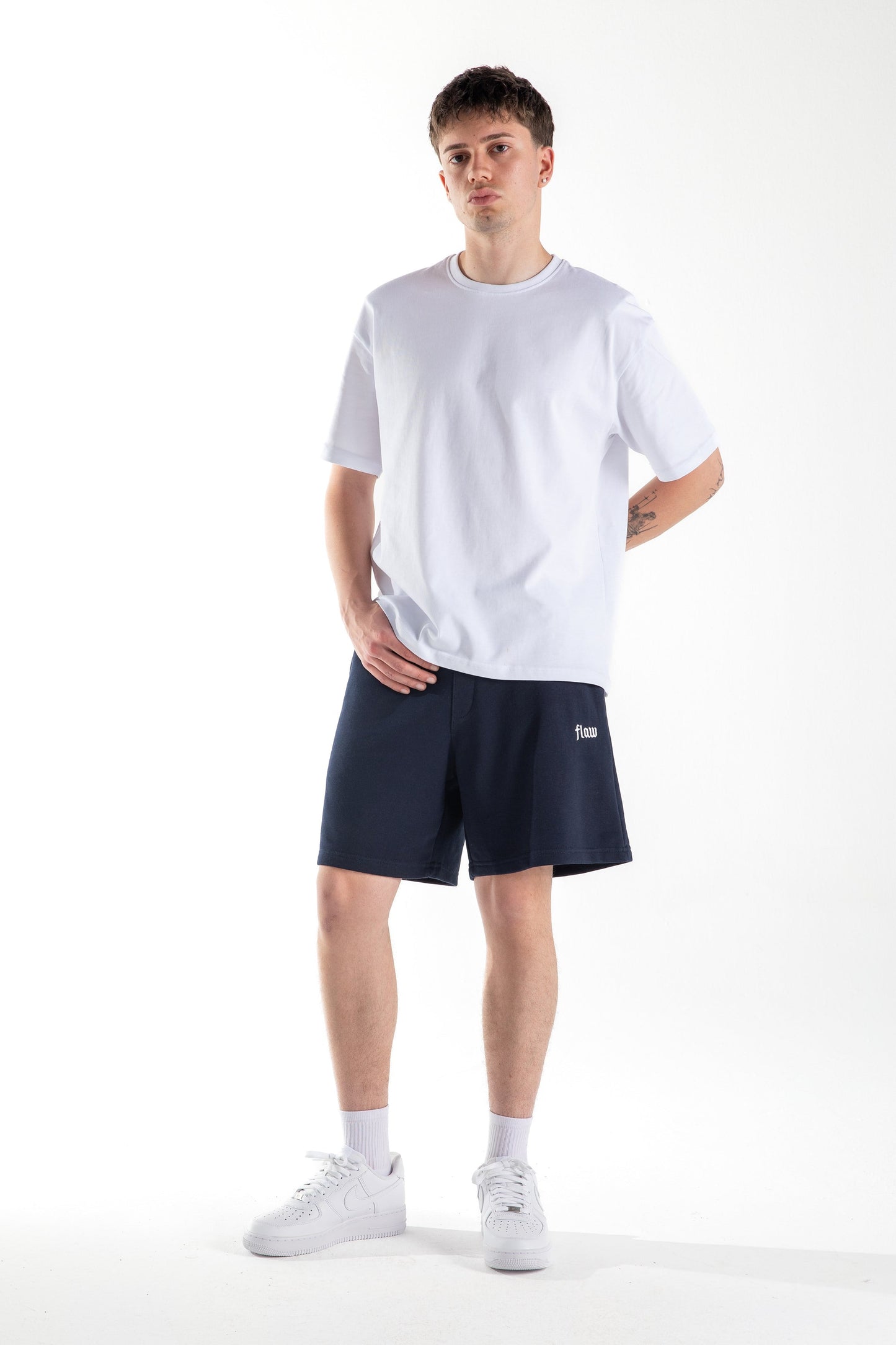 Flaw Embroidered Elastic Waist Shorts