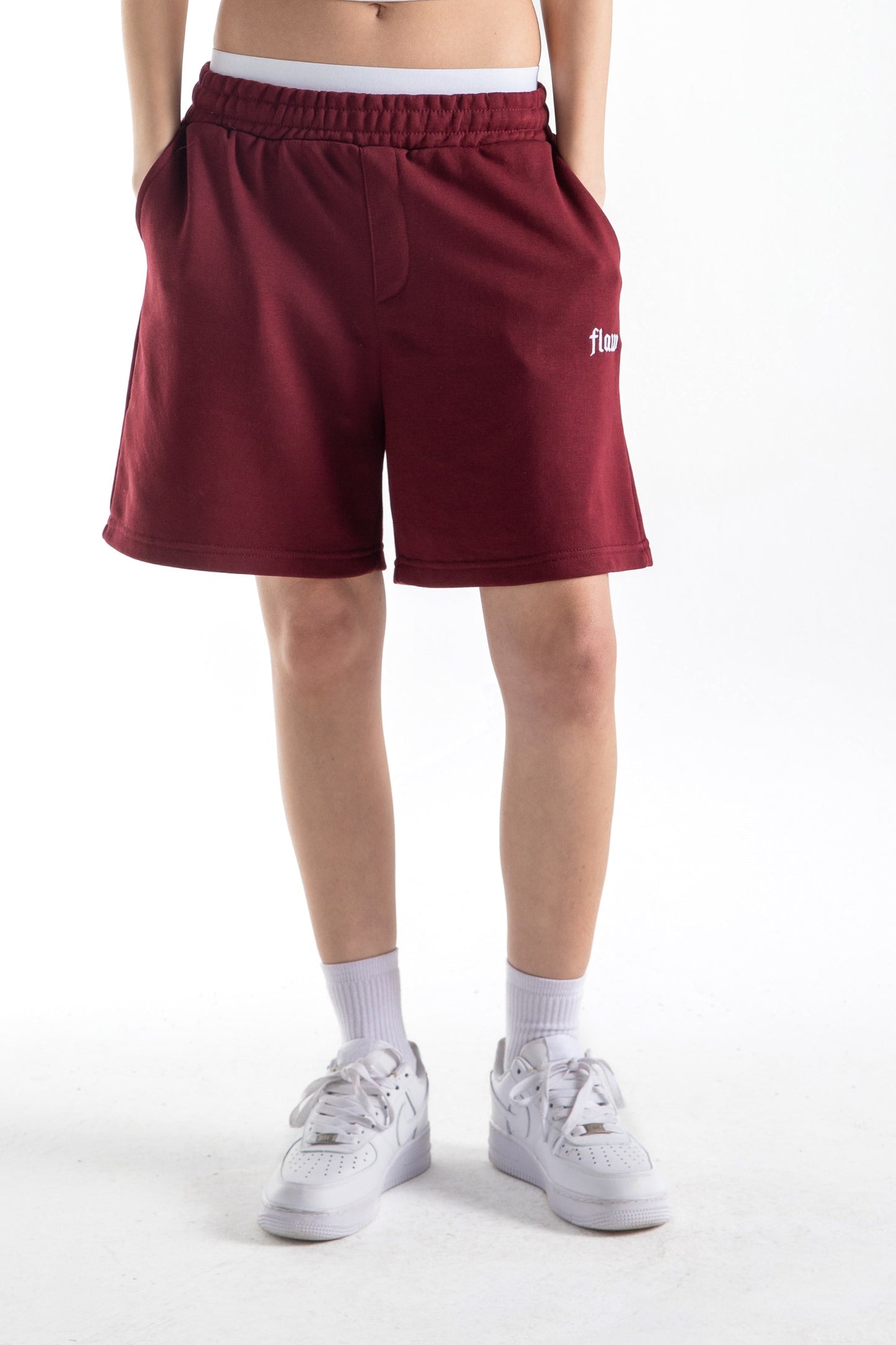 Flaw Embroidered Elastic Waist Shorts