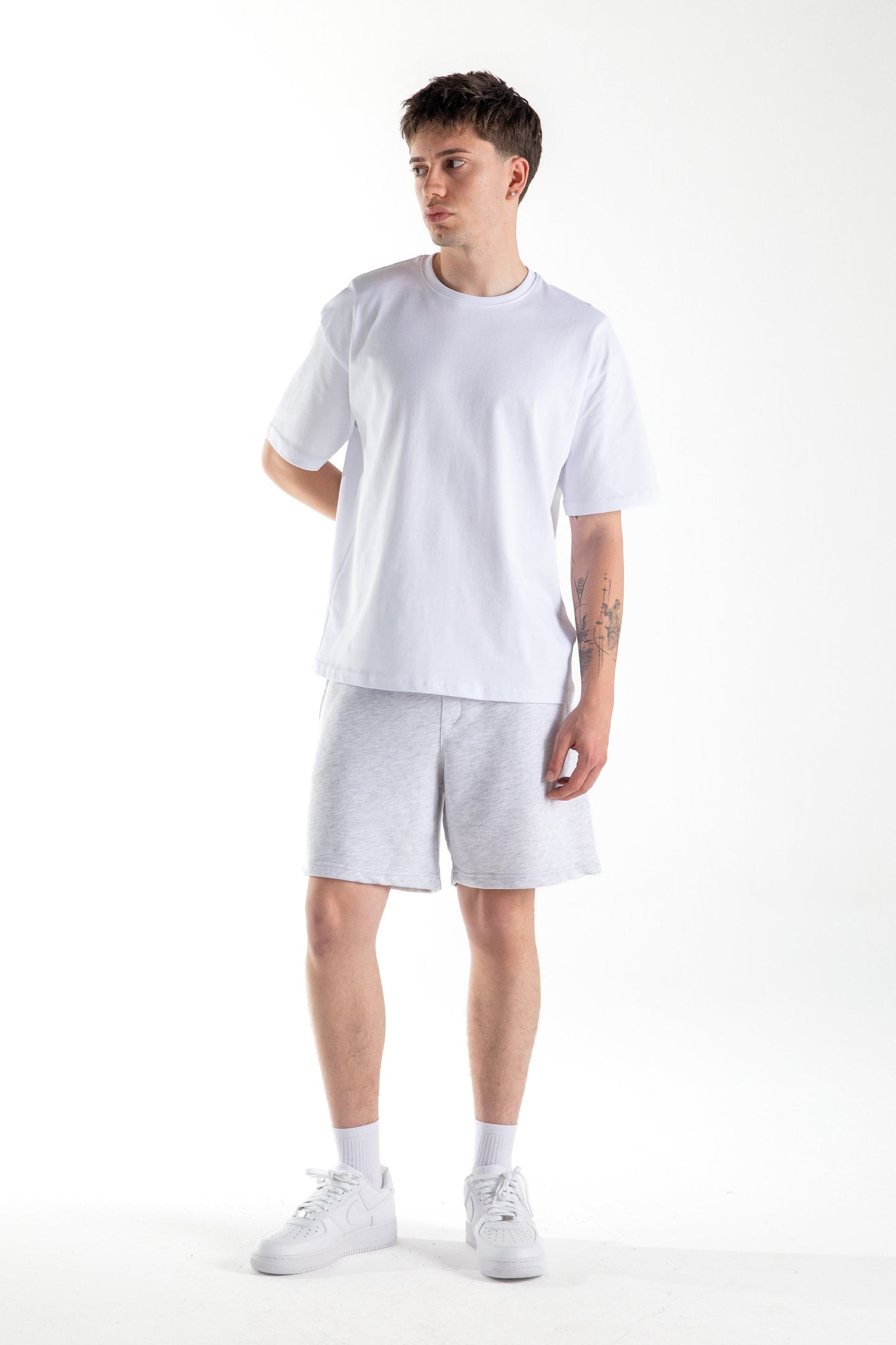 Flaw Embroidered Elastic Waist Shorts Grey Melange