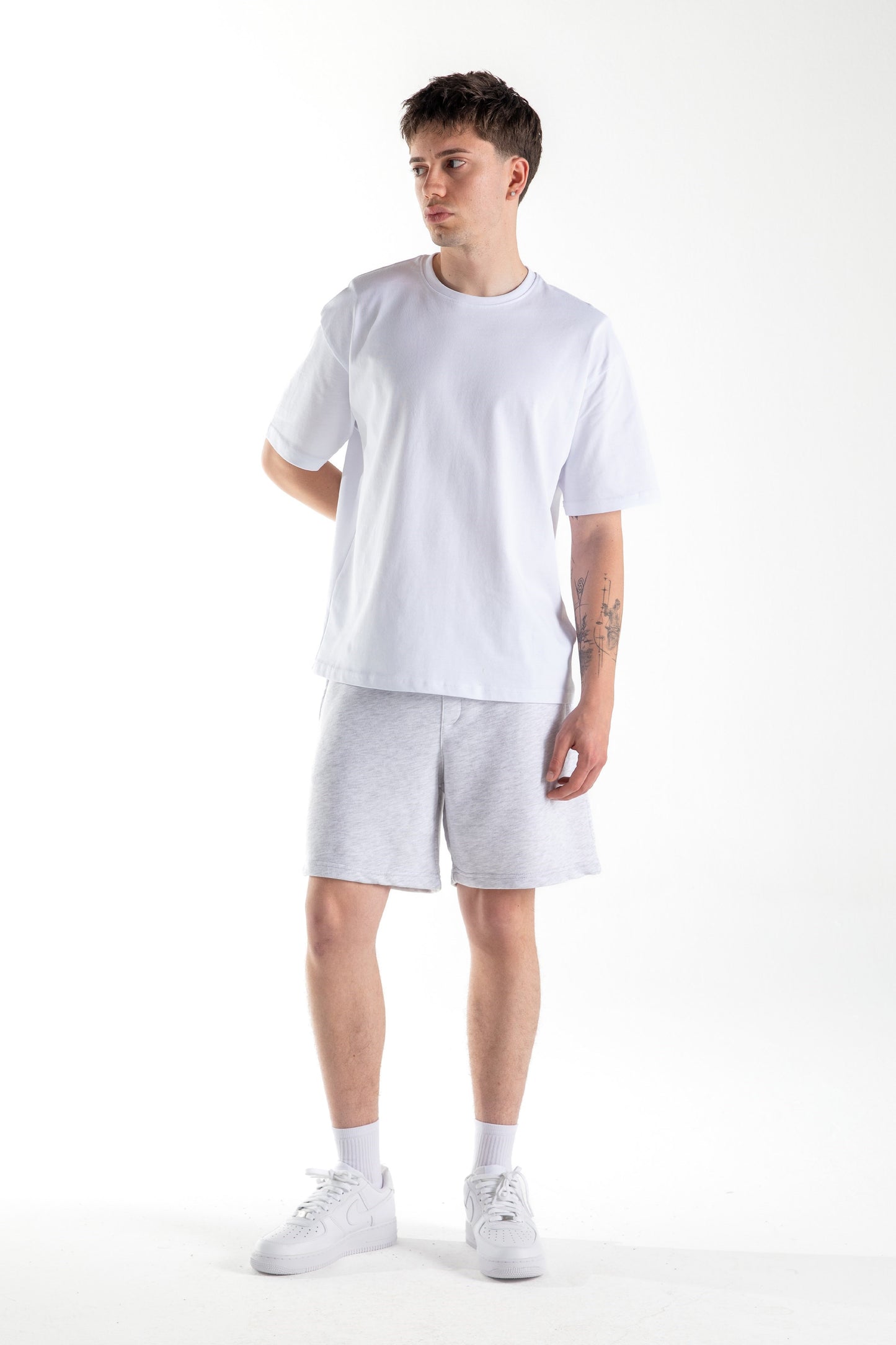 Flaw Embroidered Elastic Waist Shorts Grey Melange
