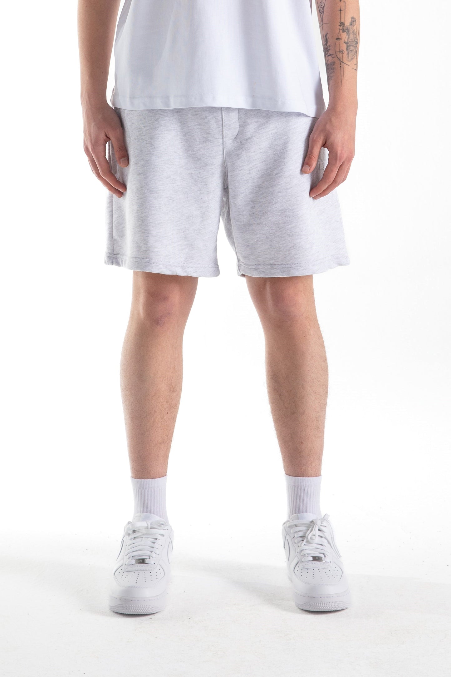 Flaw Embroidered Elastic Waist Shorts Grey Melange