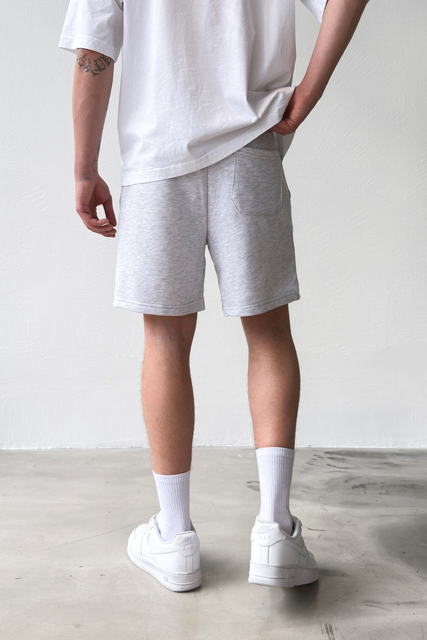 Flaw Embroidered Elastic Waist Shorts Grey Melange