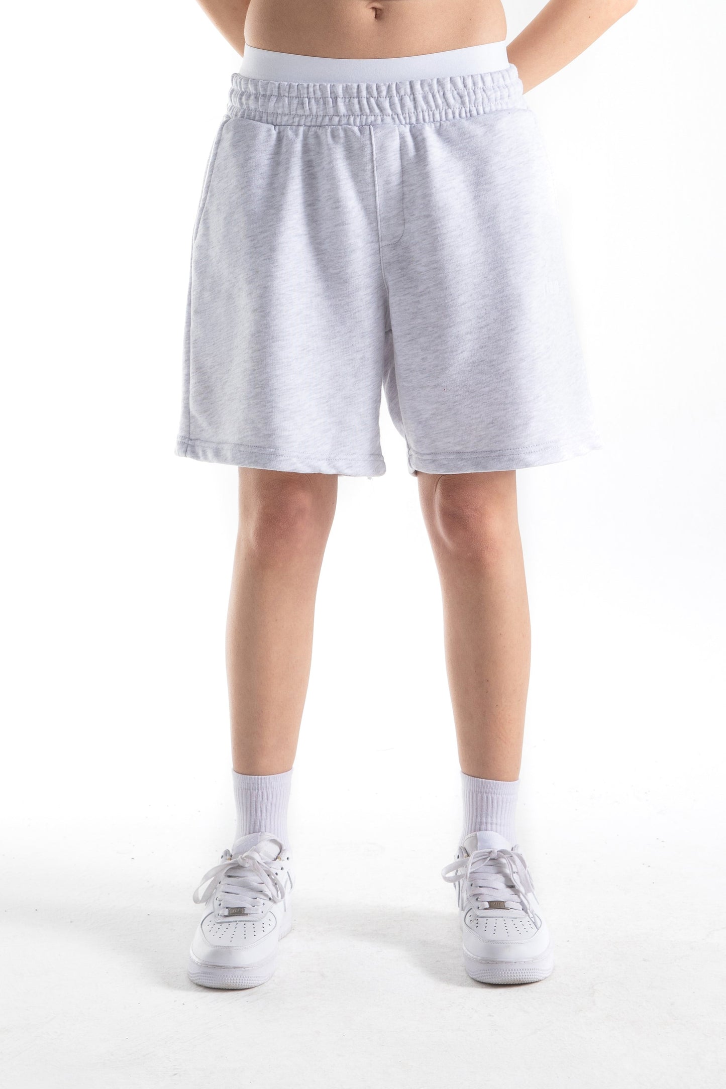 Flaw Embroidered Elastic Waist Shorts Grey Melange