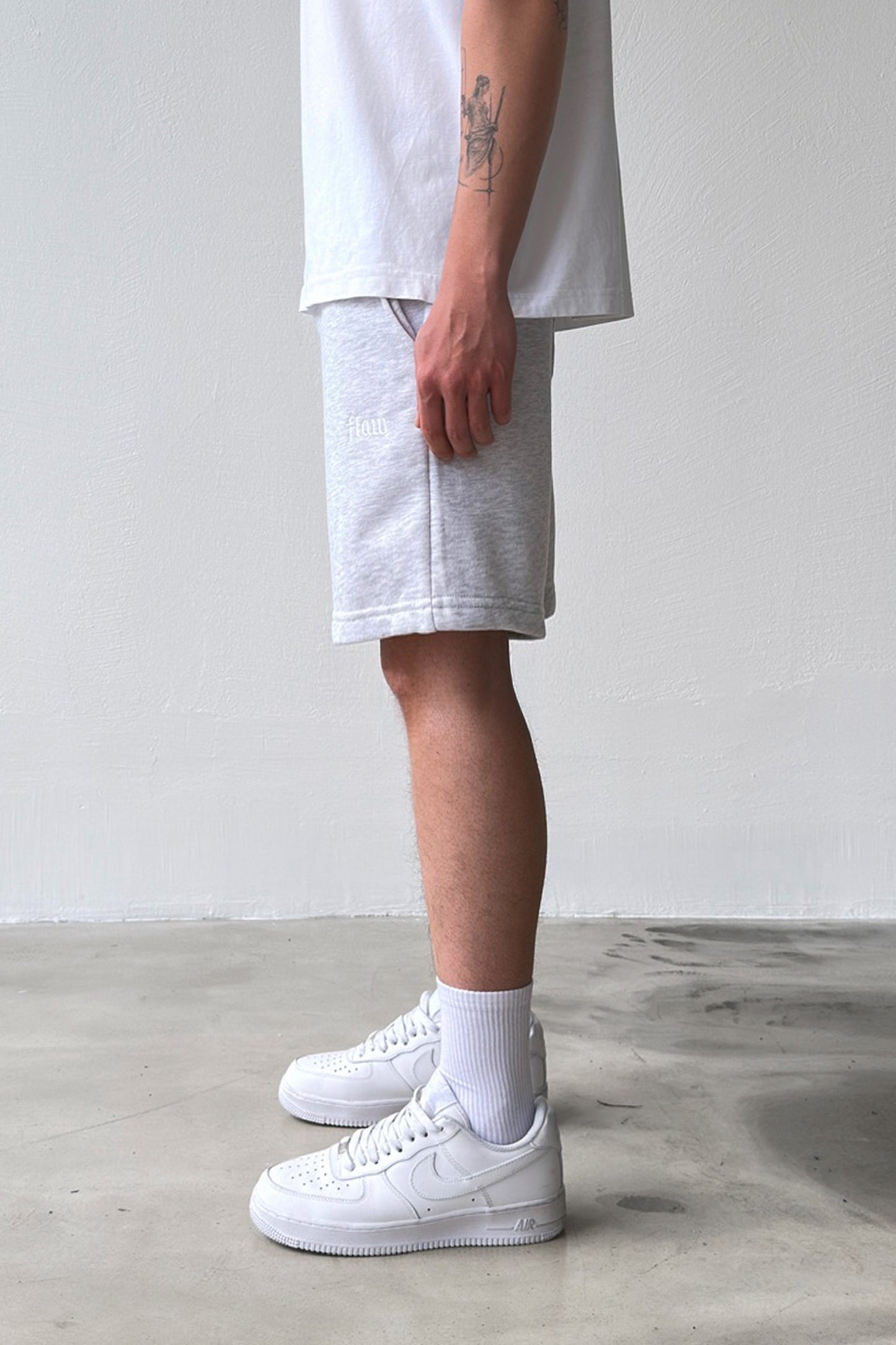 Flaw Embroidered Elastic Waist Shorts Grey Melange