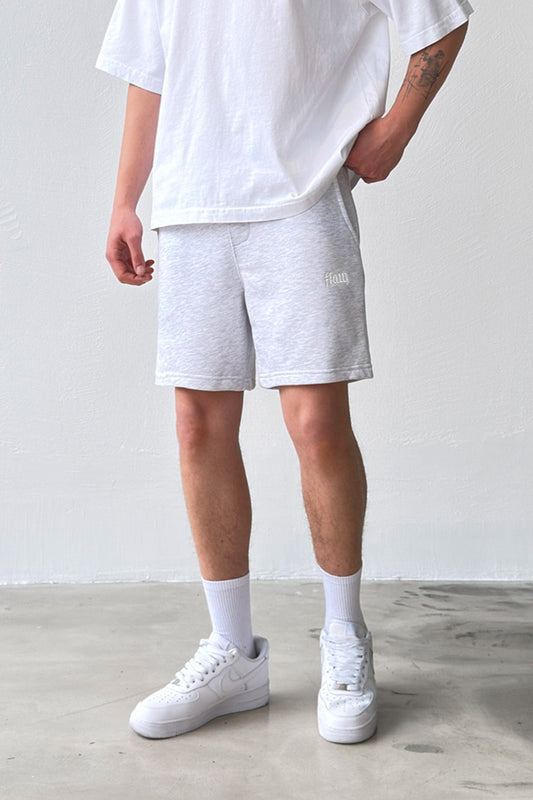Flaw Embroidered Elastic Waist Shorts Grey Melange