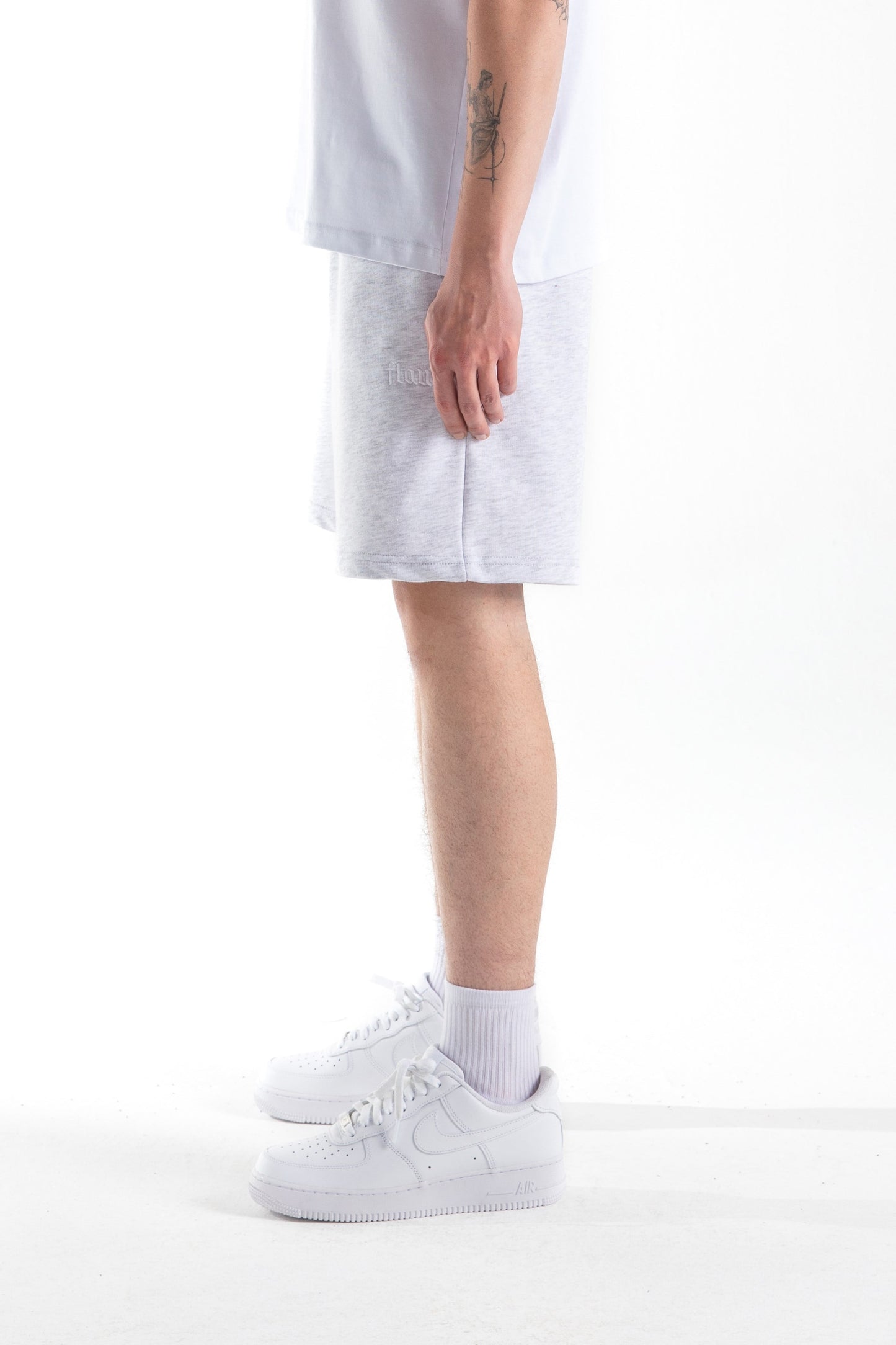 Flaw Embroidered Elastic Waist Shorts Grey Melange