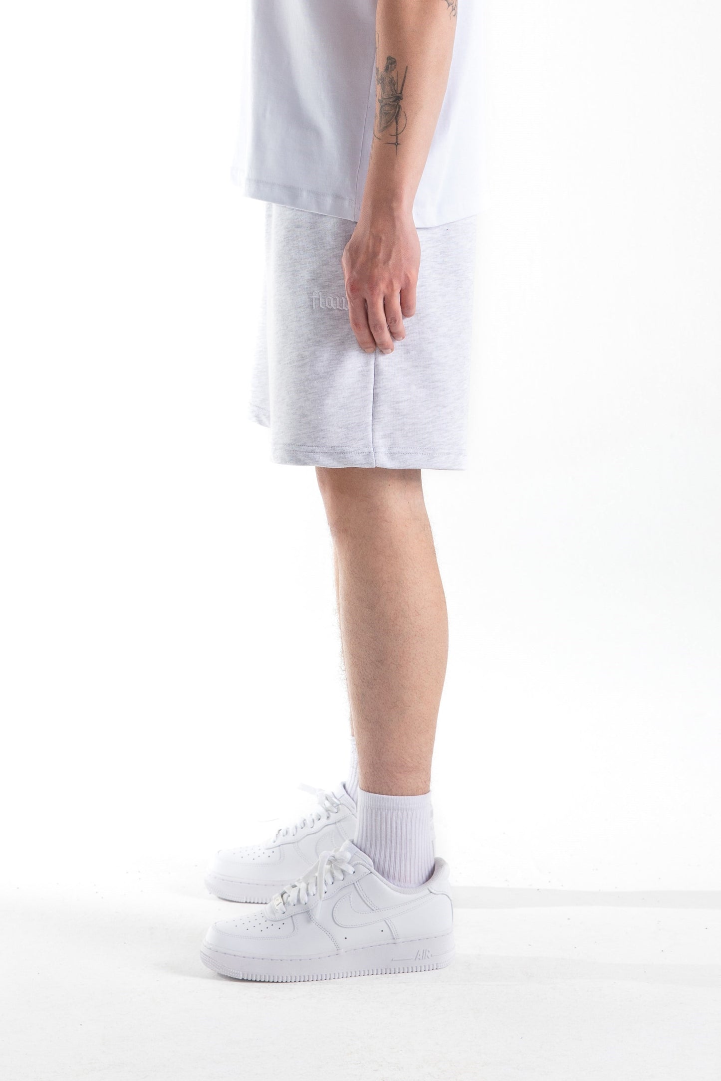 Flaw Embroidered Elastic Waist Shorts Grey Melange