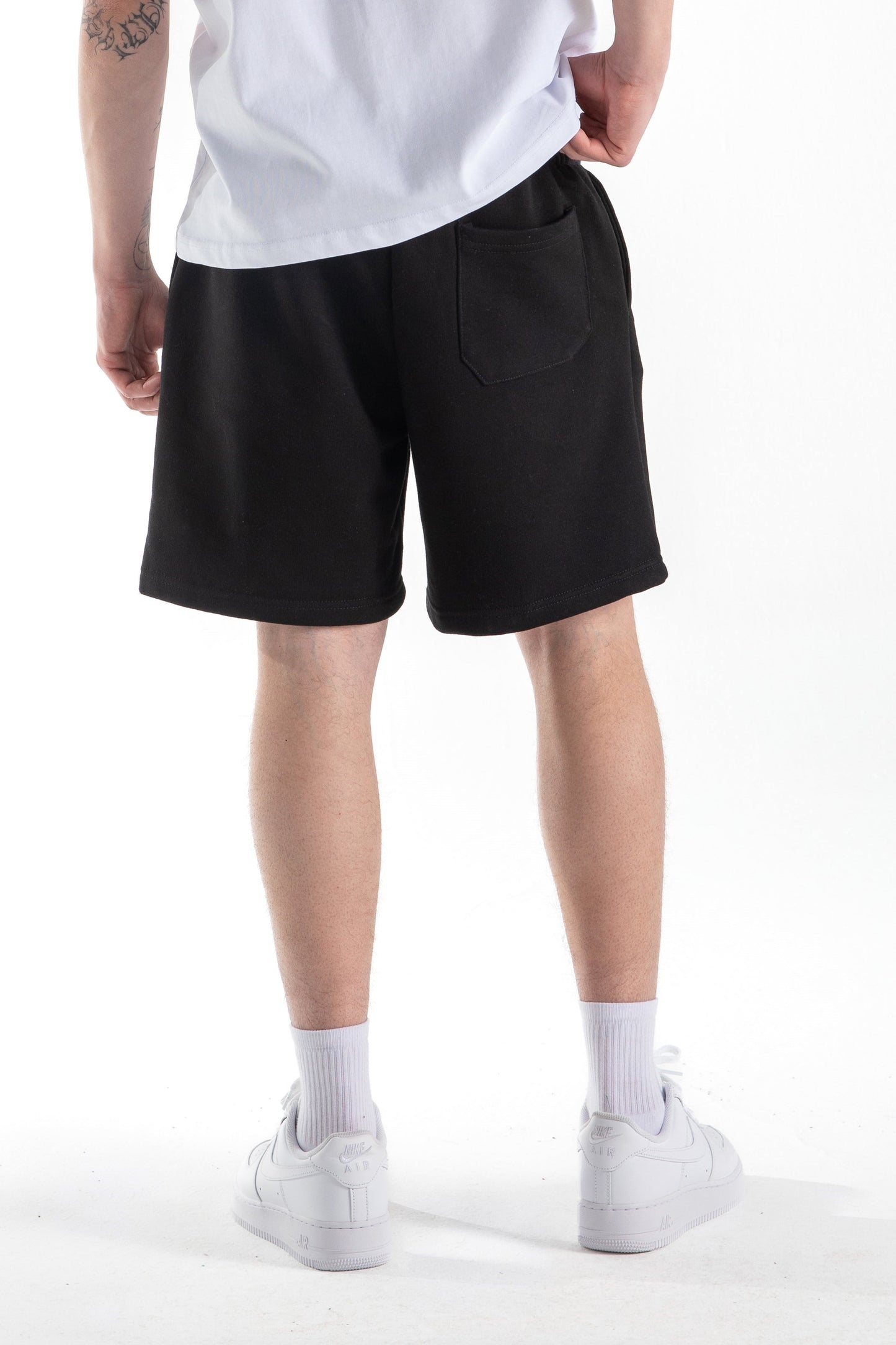 Flaw Embroidered Elastic Waist Shorts Black