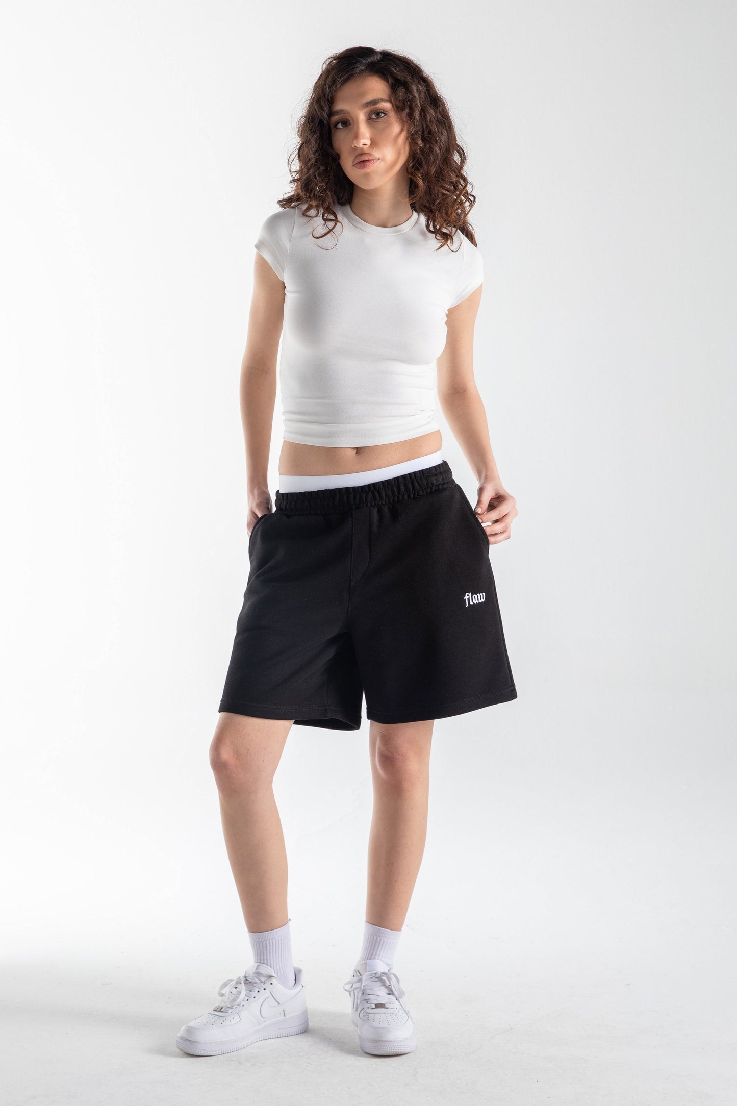 Flaw Embroidered Elastic Waist Shorts