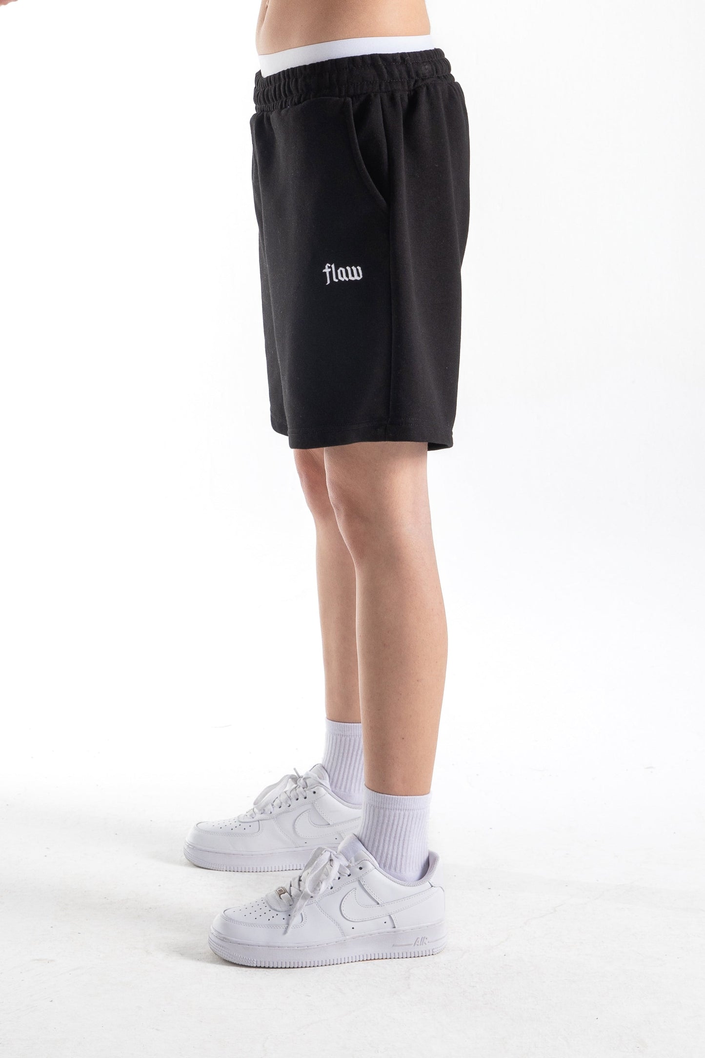 Flaw Embroidered Elastic Waist Shorts Black