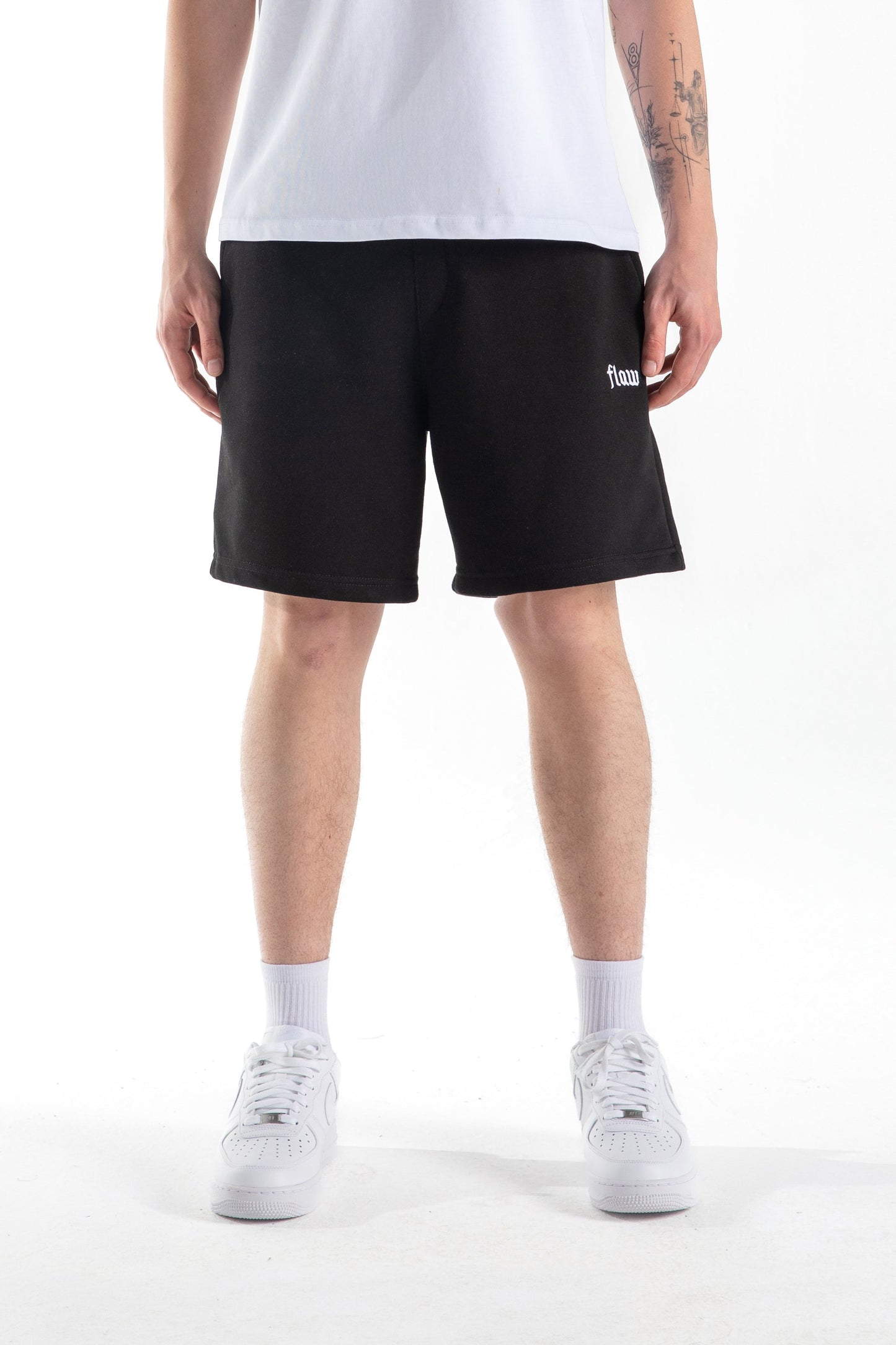Flaw Embroidered Elastic Waist Shorts Black