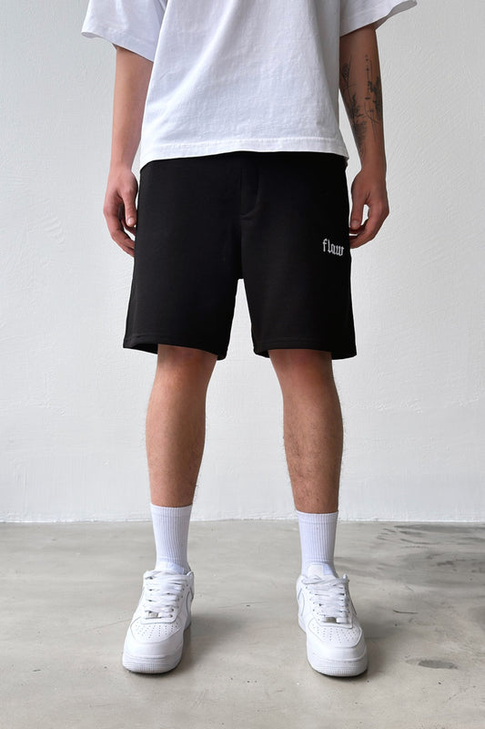 Flaw Embroidered Elastic Waist Shorts Black