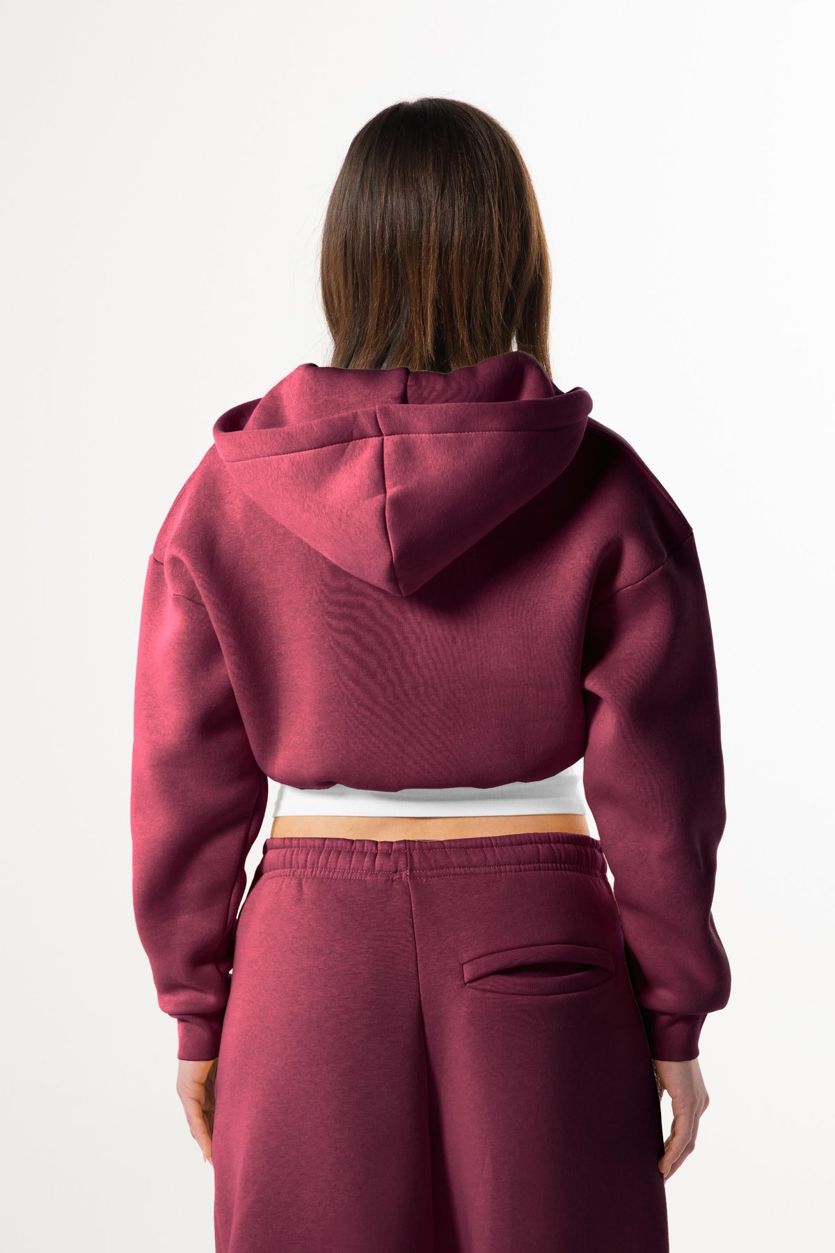 Flaw Embroidered Burgundy Zip Crop