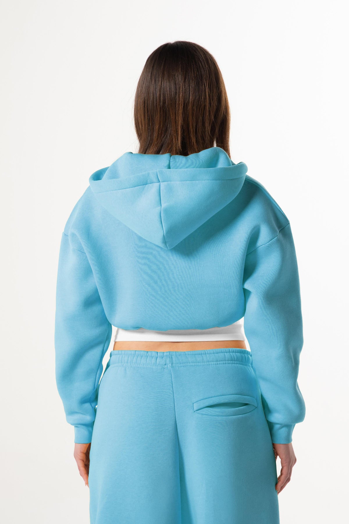 Flaw Embroidered Blue Zip Crop