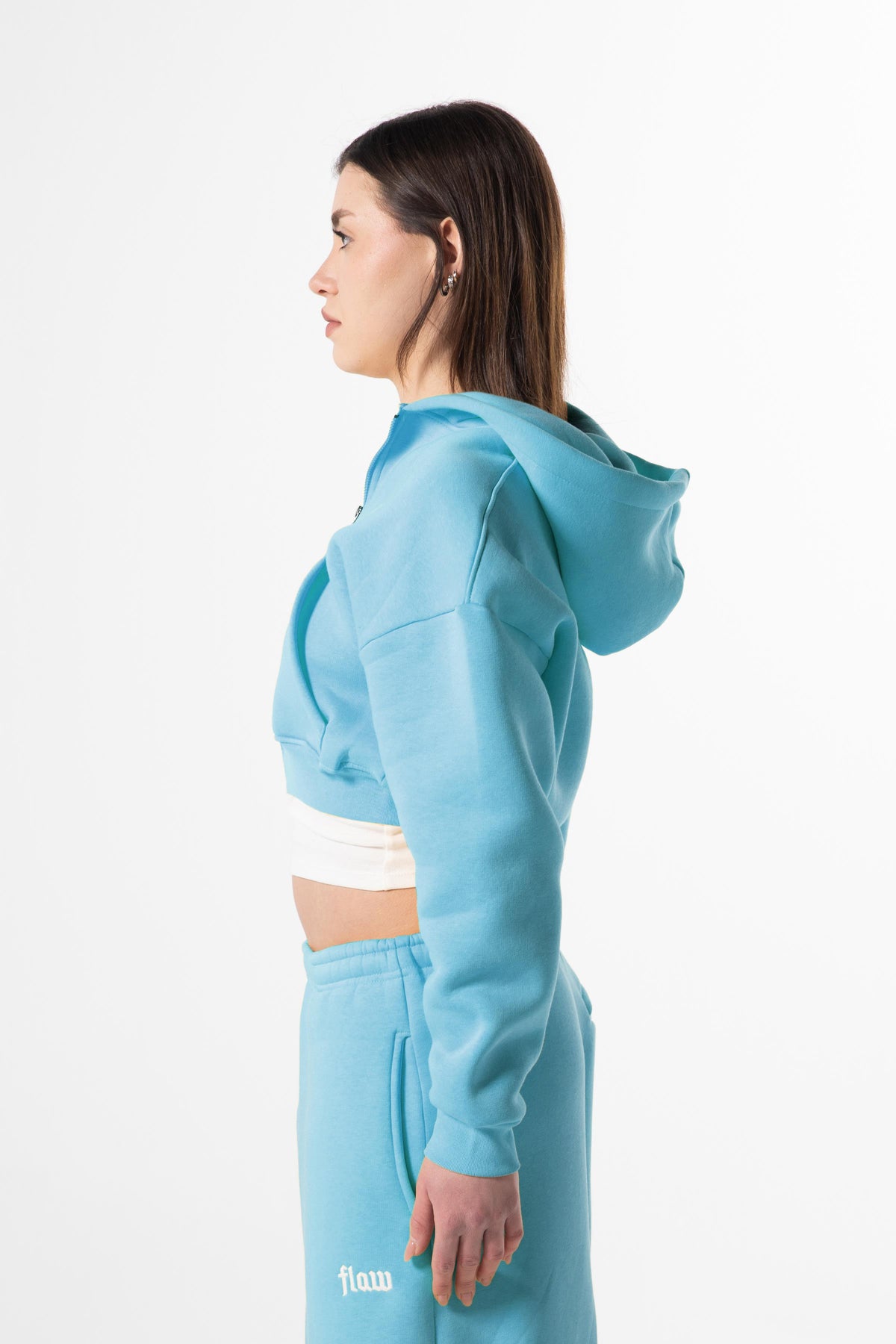 Flaw Embroidered Blue Zip Crop