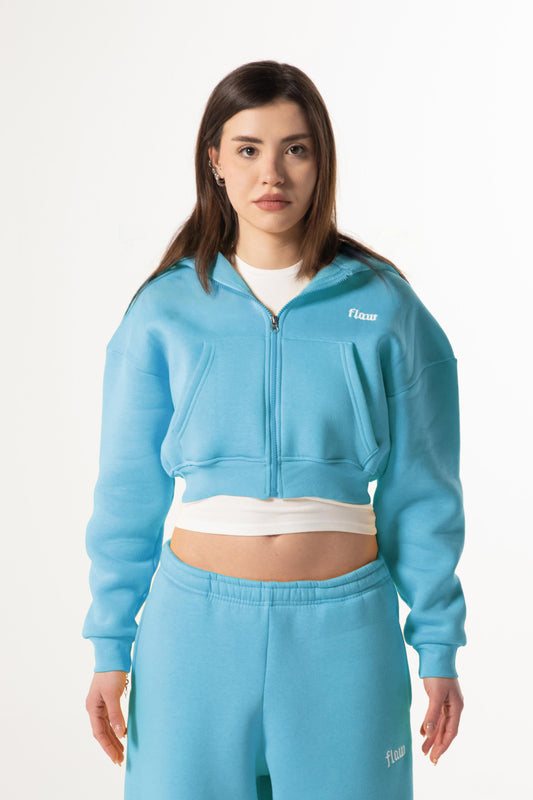 Flaw Embroidered Blue Zip Crop