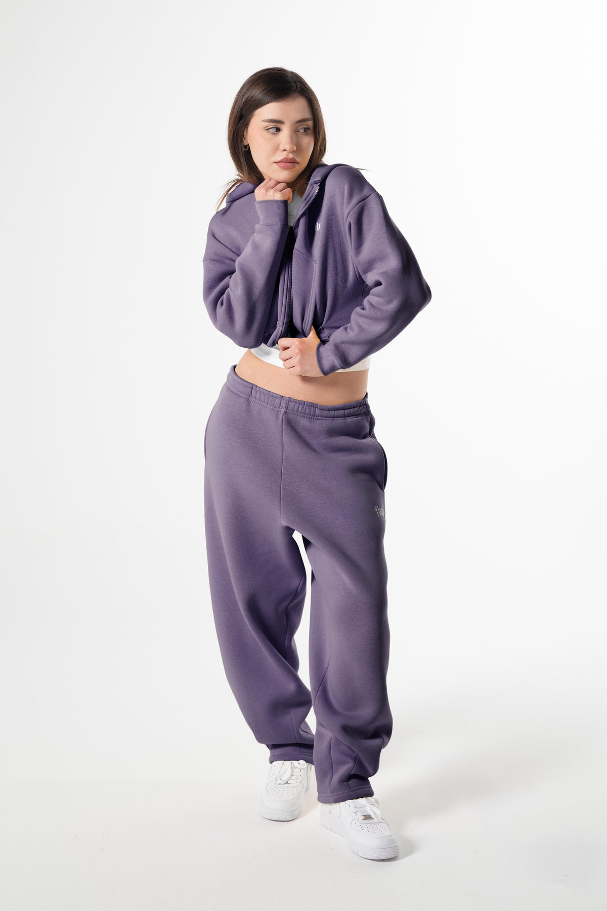 Flaw Embroidered Purple Zip Crop
