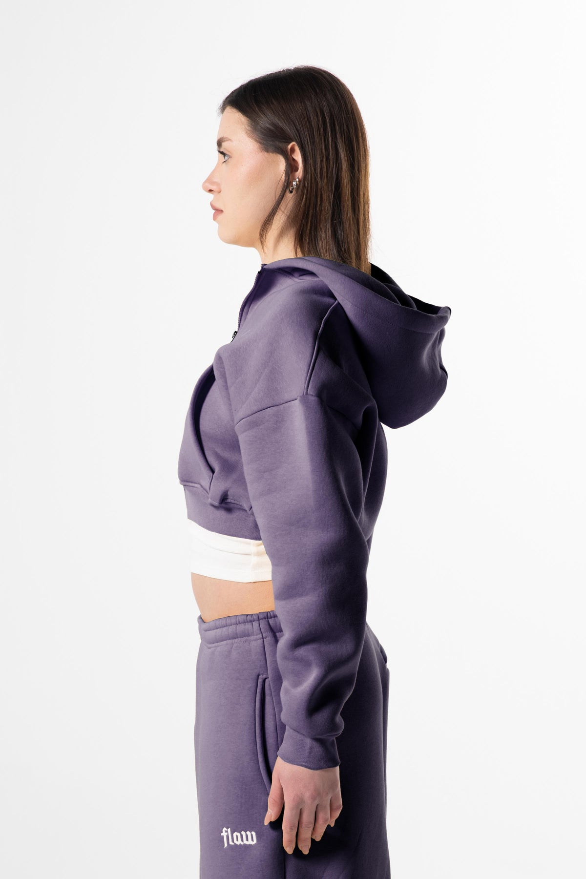 Flaw Embroidered Purple Zip Crop