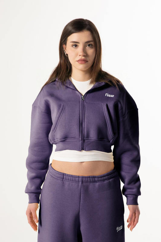 Flaw Embroidered Purple Zip Crop