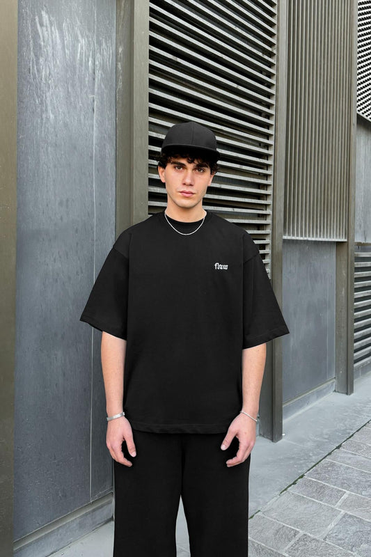 Flaw Embroidered Oversize T-Shirt Black