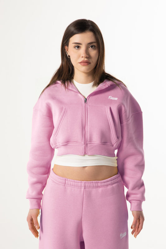 Flaw Embroidered Pink Zip Crop
