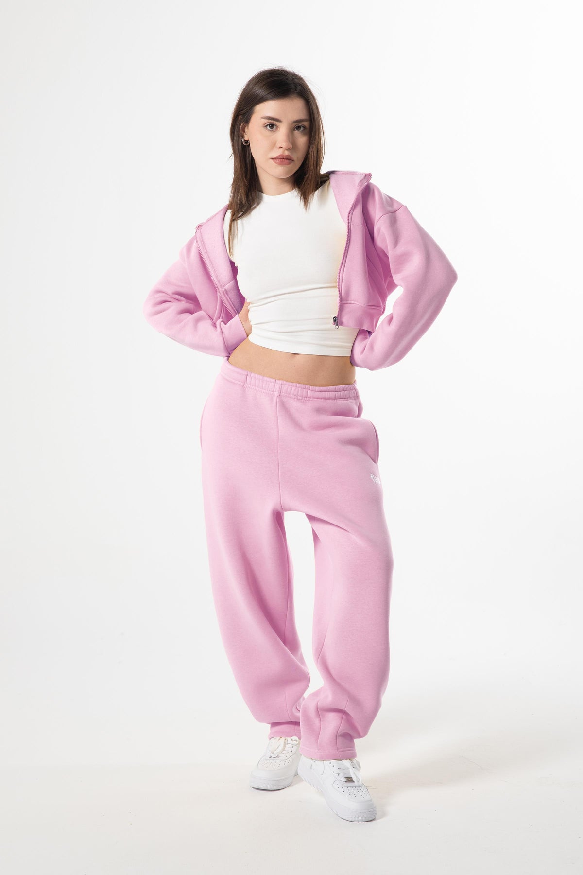 Flaw Embroidered Pink Zip Crop