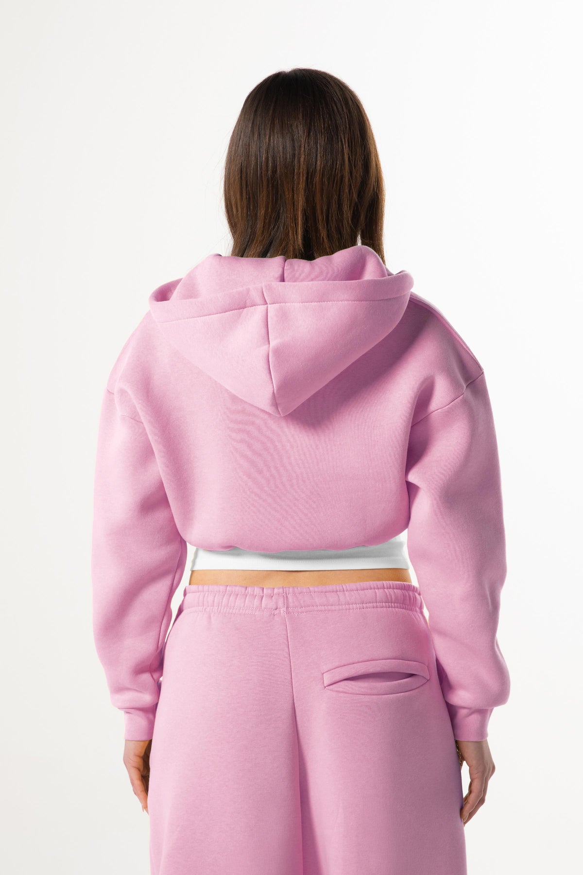 Flaw Embroidered Pink Zip Crop