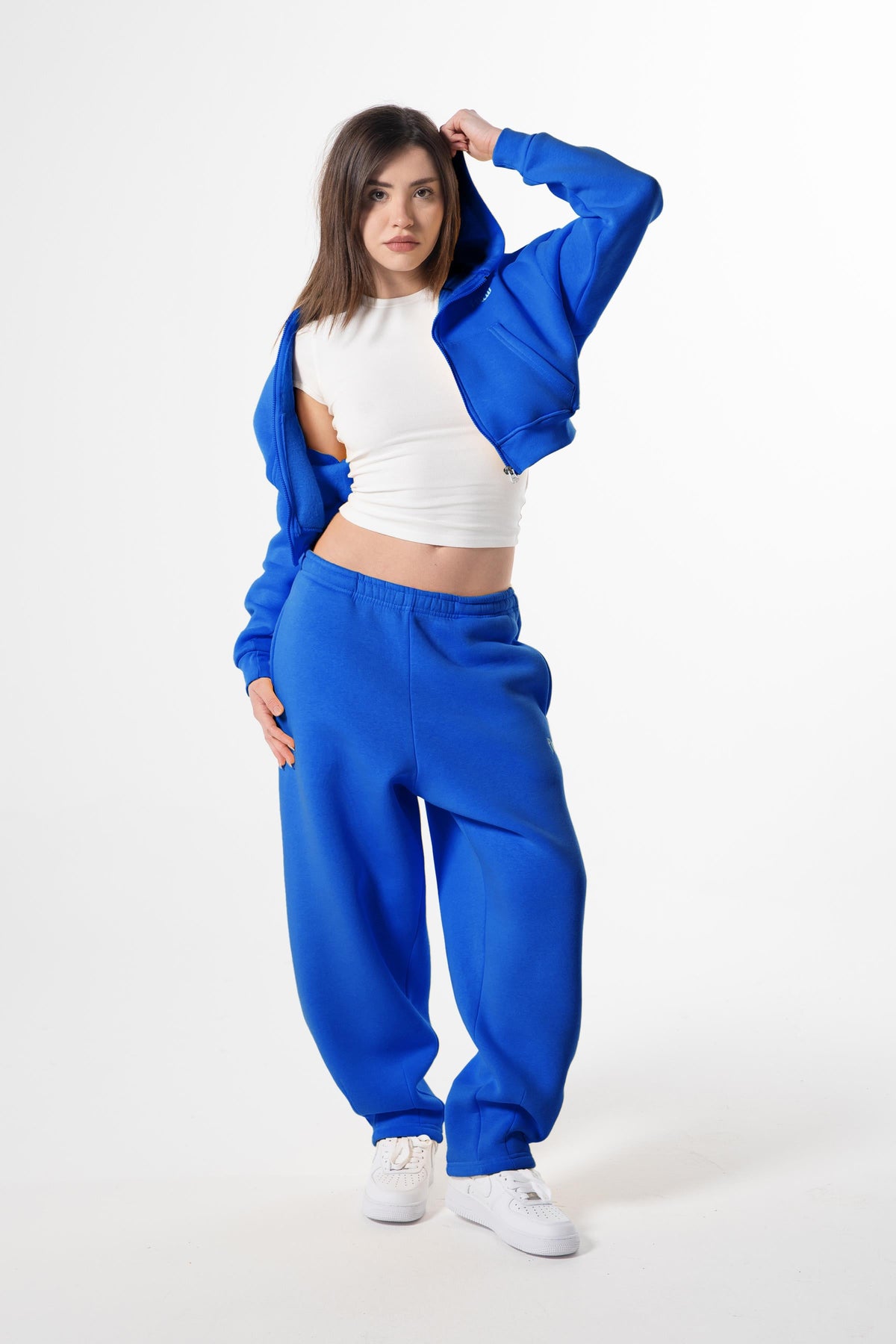 Flaw Embroidered Flower Pot Blue Zip Crop
