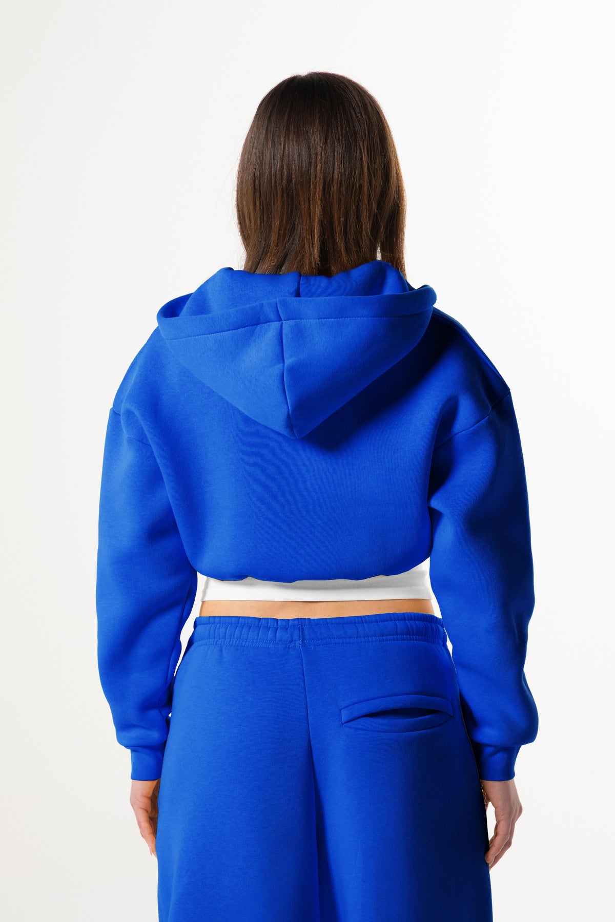 Flaw Embroidered Flower Pot Blue Zip Crop