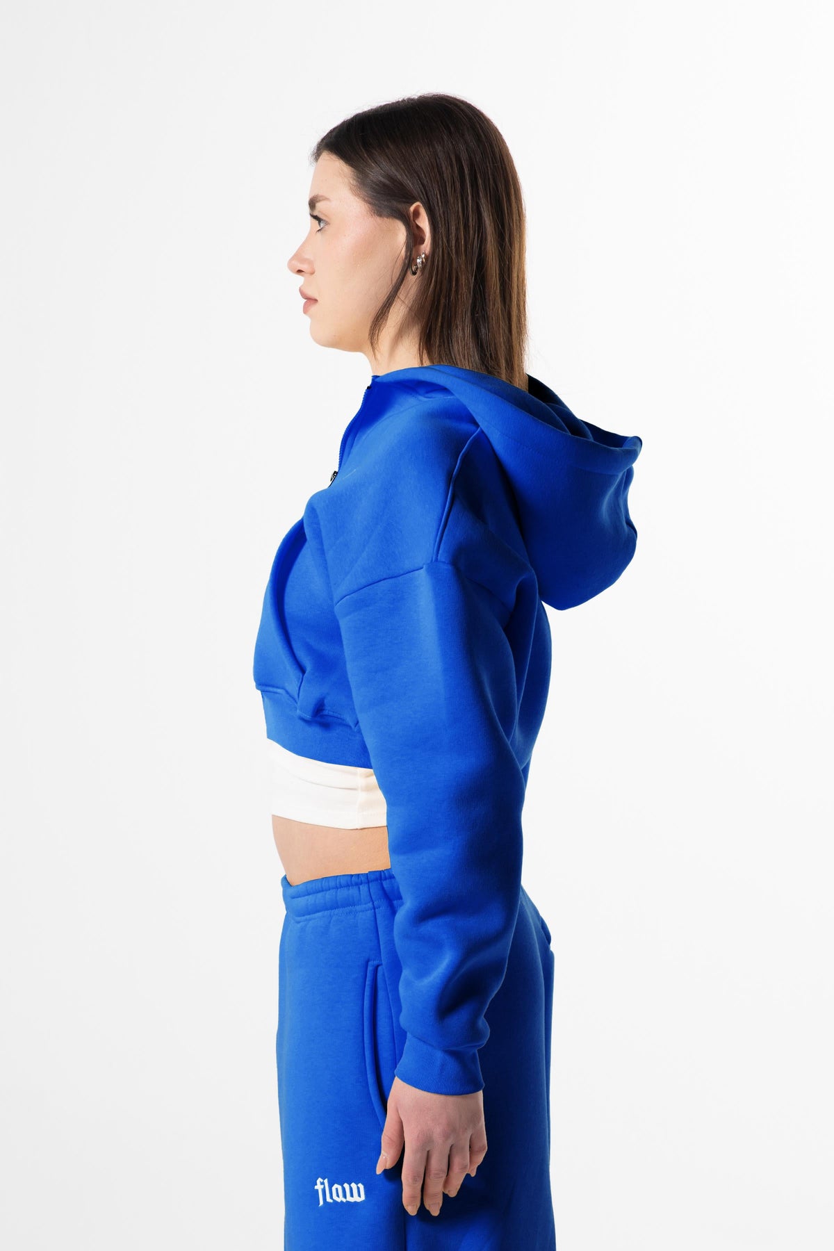 Flaw Embroidered Flower Pot Blue Zip Crop