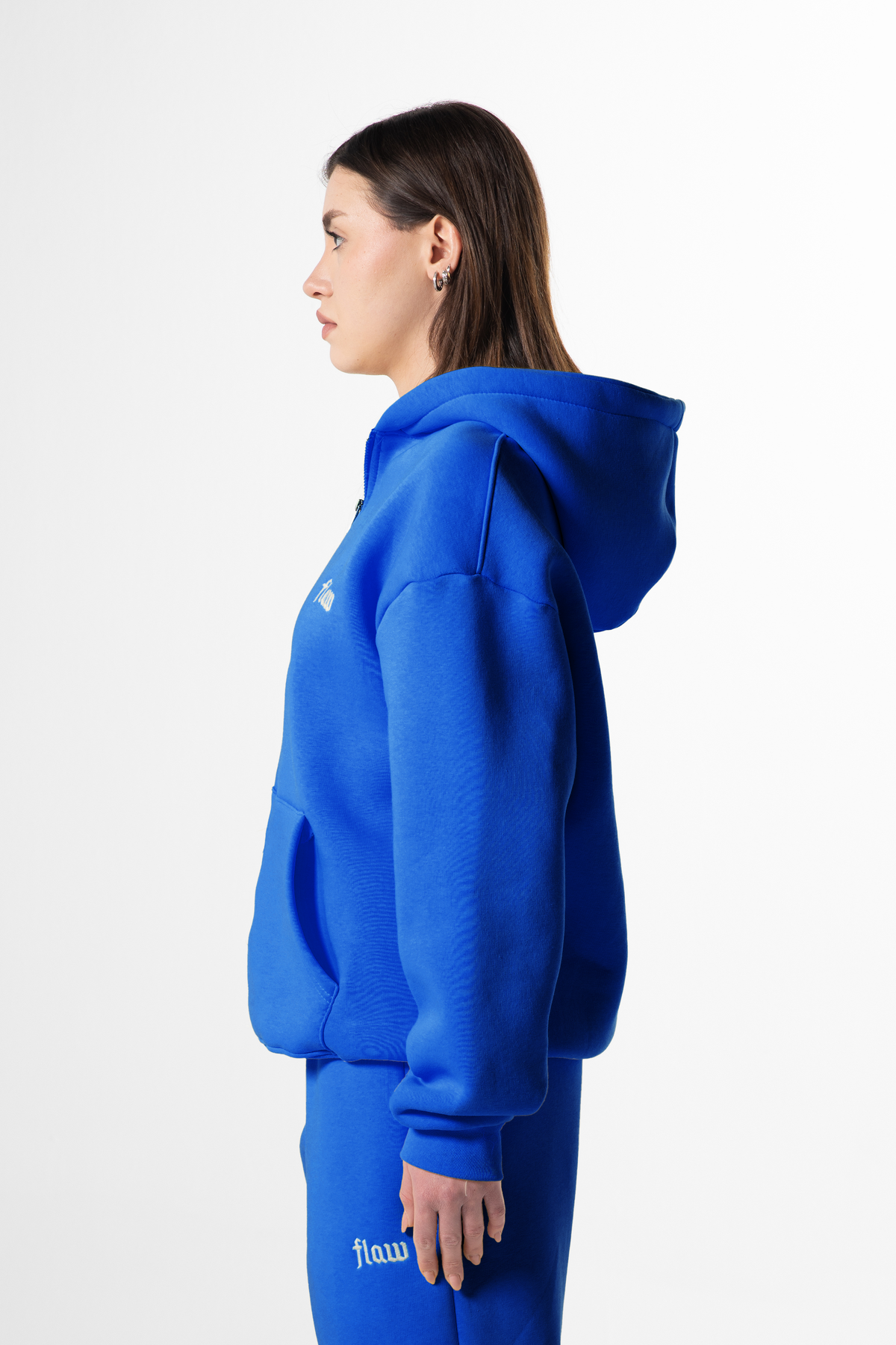 Flaw Embroidered Navy Blue Zip Hoodie