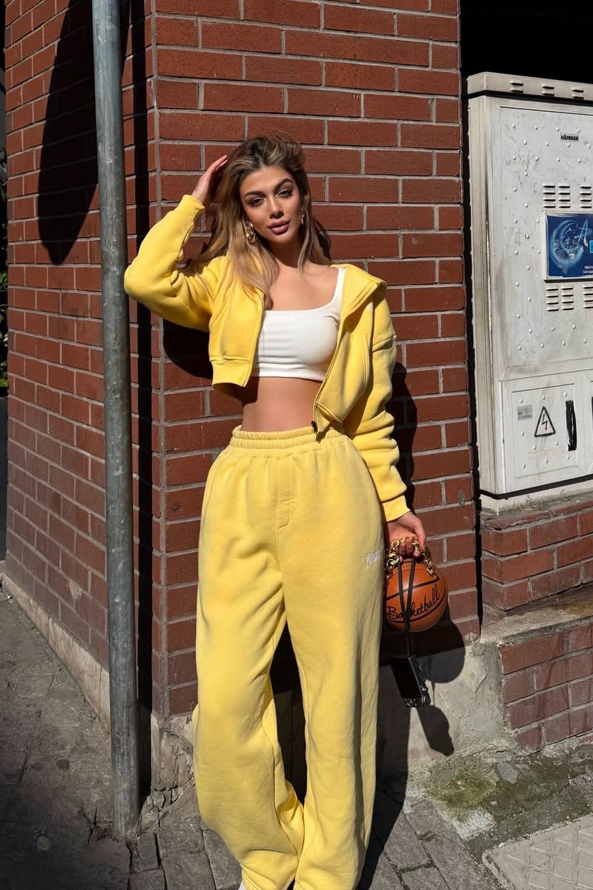 Flaw Embroidered Yellow Zip Crop
