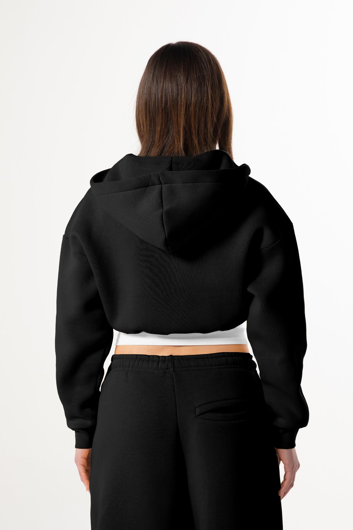 Flaw Embroidered Black Zip Crop
