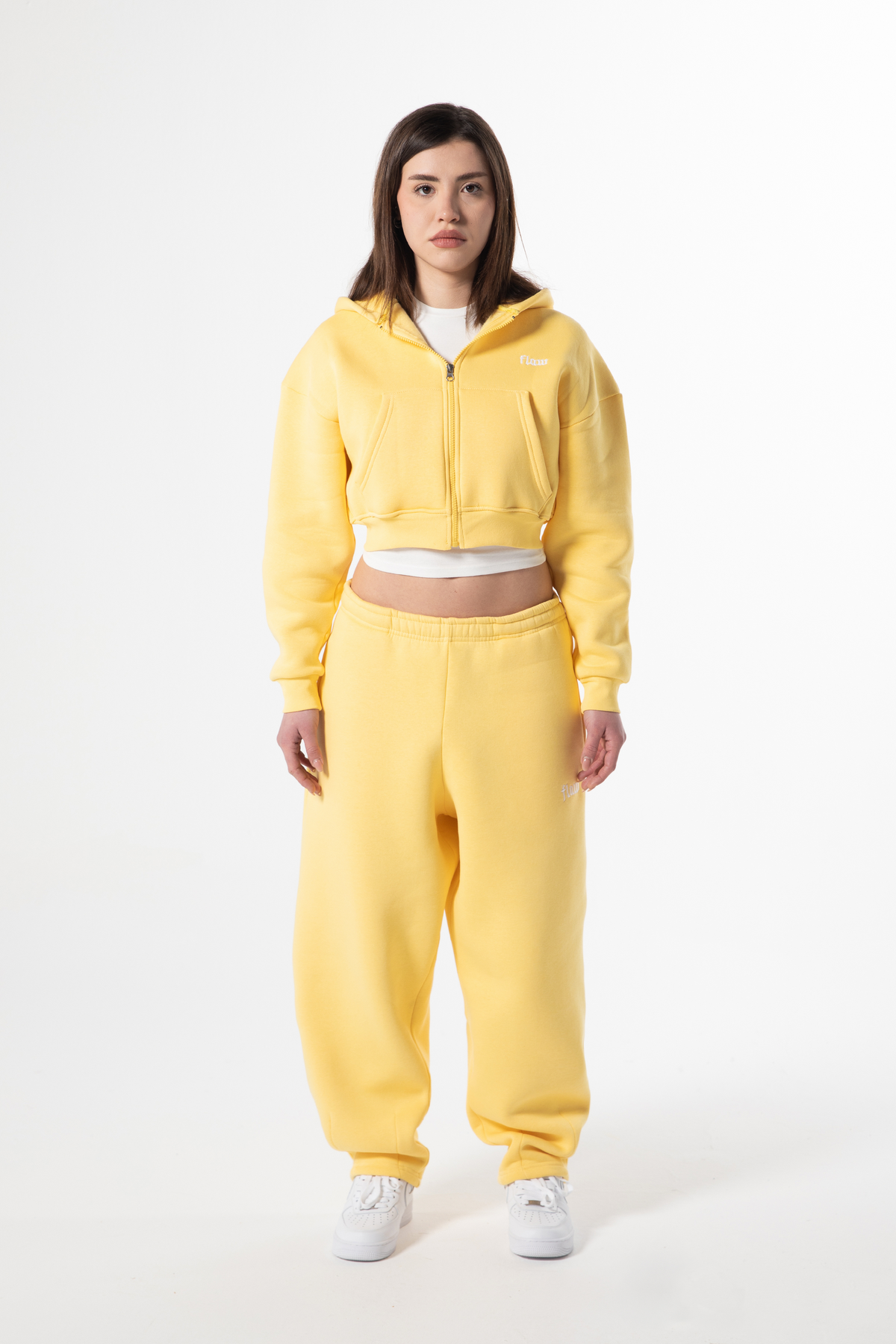 Flaw Embroidered Yellow Zip Crop