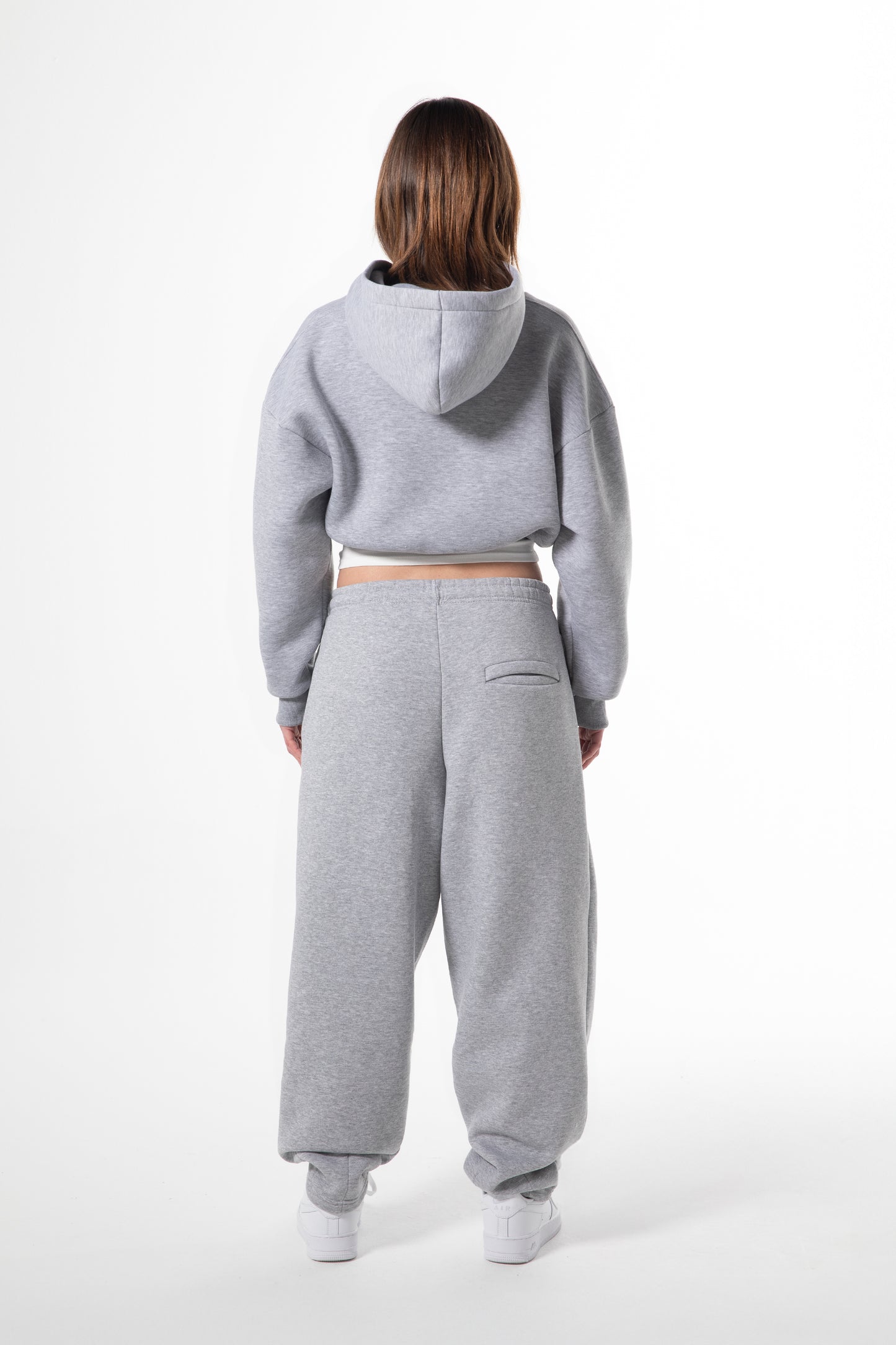 Flaw Embroidered Grey Melange Zip Crop