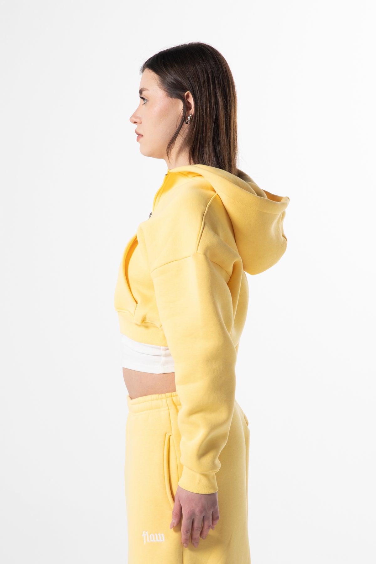 Flaw Embroidered Yellow Zip Crop