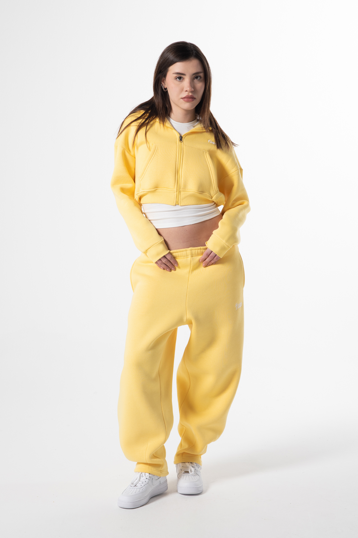 Flaw Embroidered Yellow Zip Crop