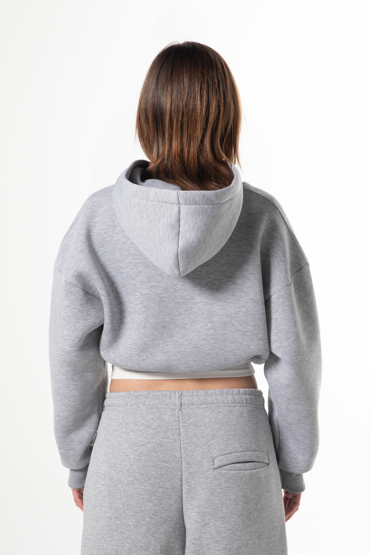 Flaw Embroidered Grey Melange Zip Crop