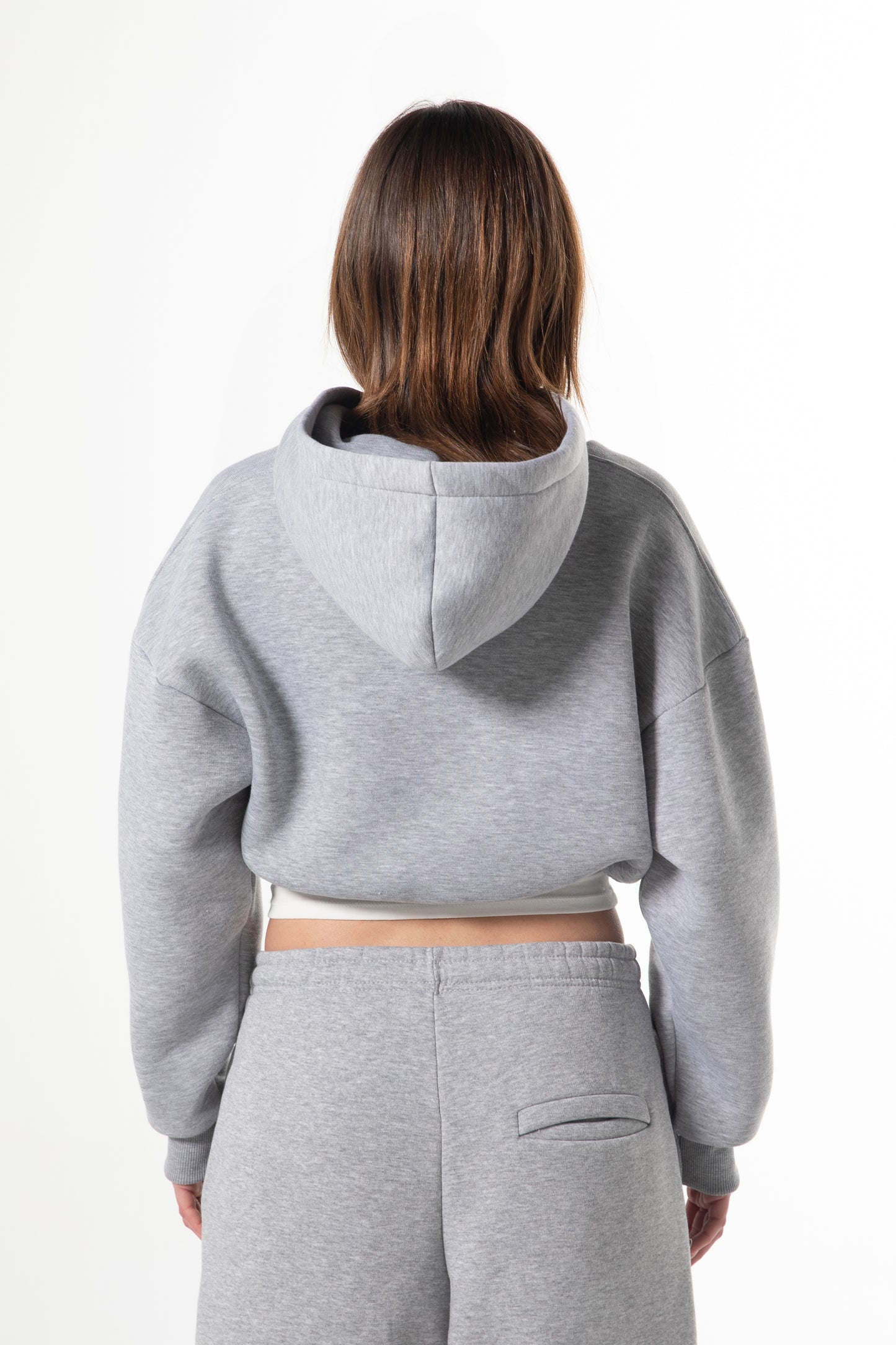 Flaw Embroidered Grey Melange Zip Crop