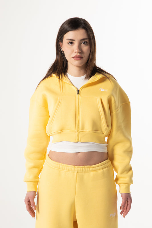 Flaw Embroidered Yellow Zip Crop