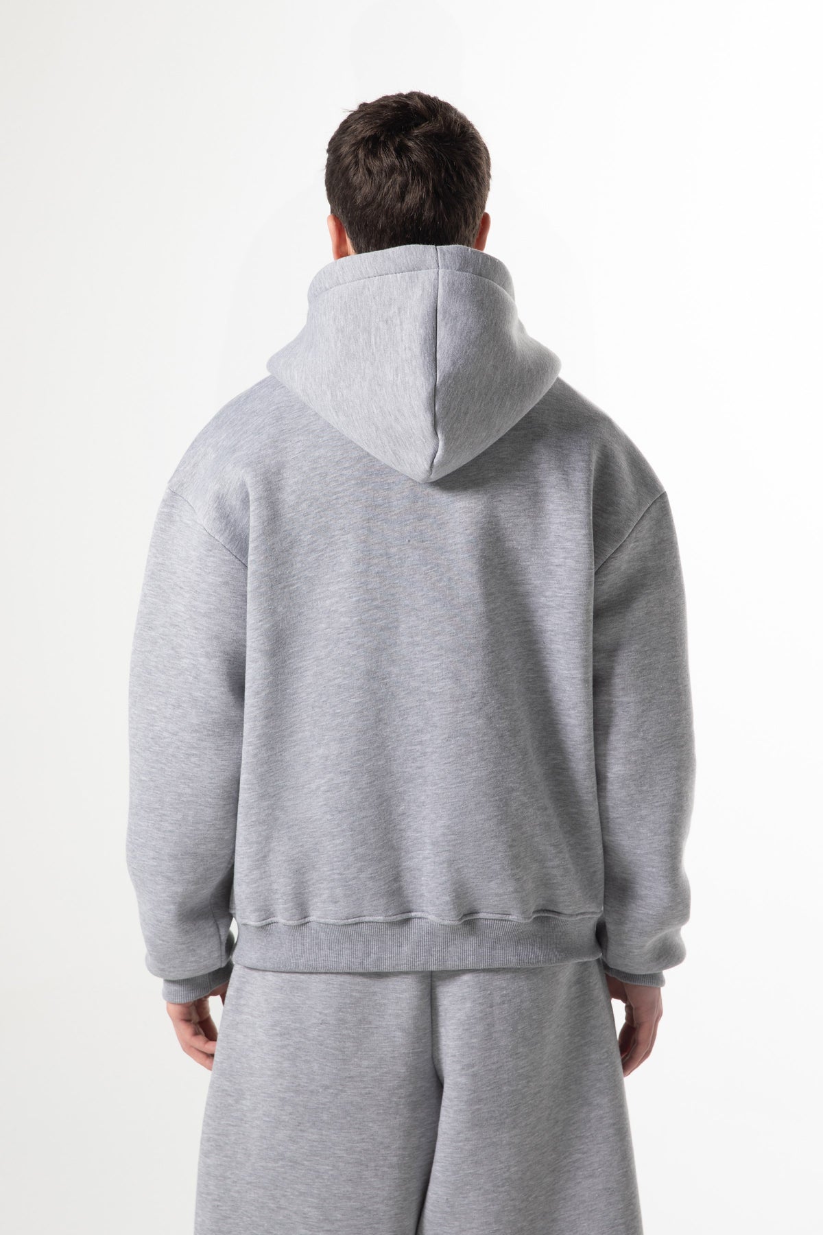 Flaw Embroidered Zip Hoodie Grey Melange