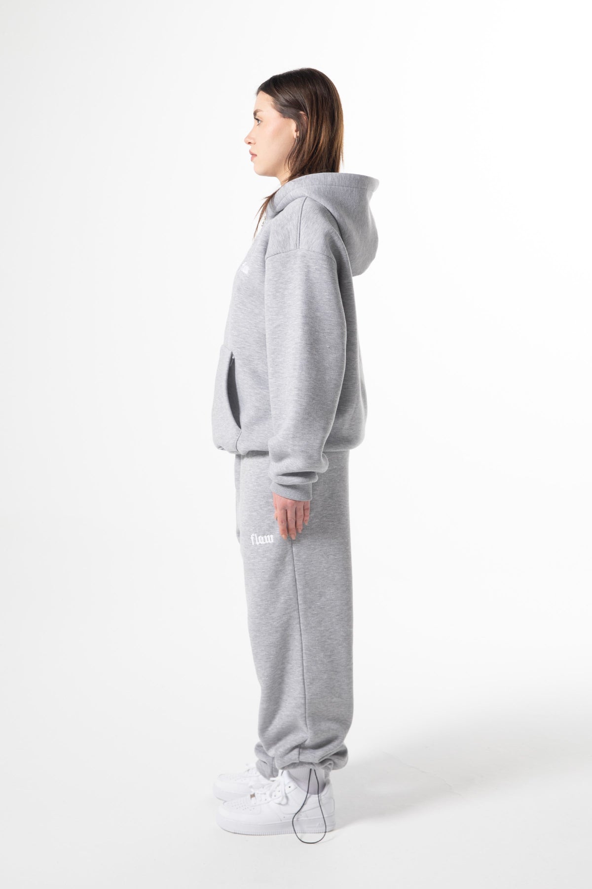 Flaw Embroidered Zip Hoodie Grey Melange
